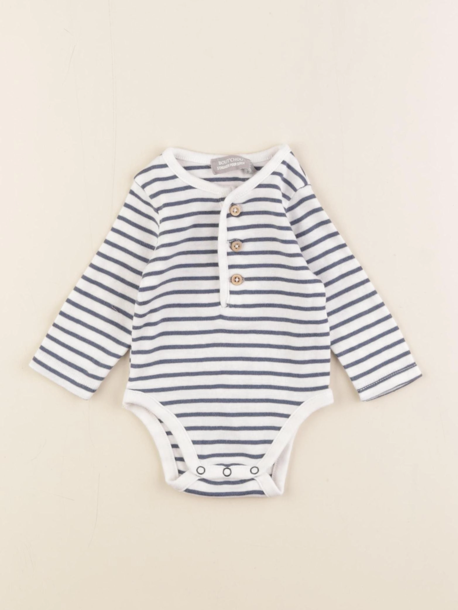 Boutchou - body tee-shirt blanc, bleu - 1 mois