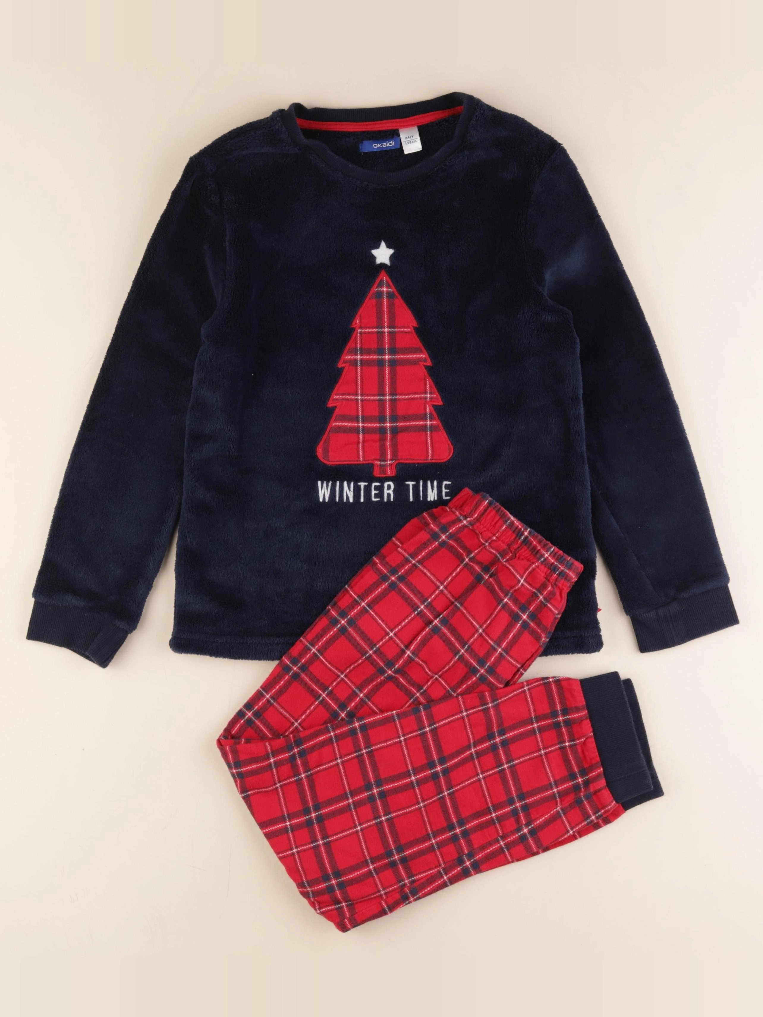 Okaidi - pyjama coton bleu, rouge - 8 ans