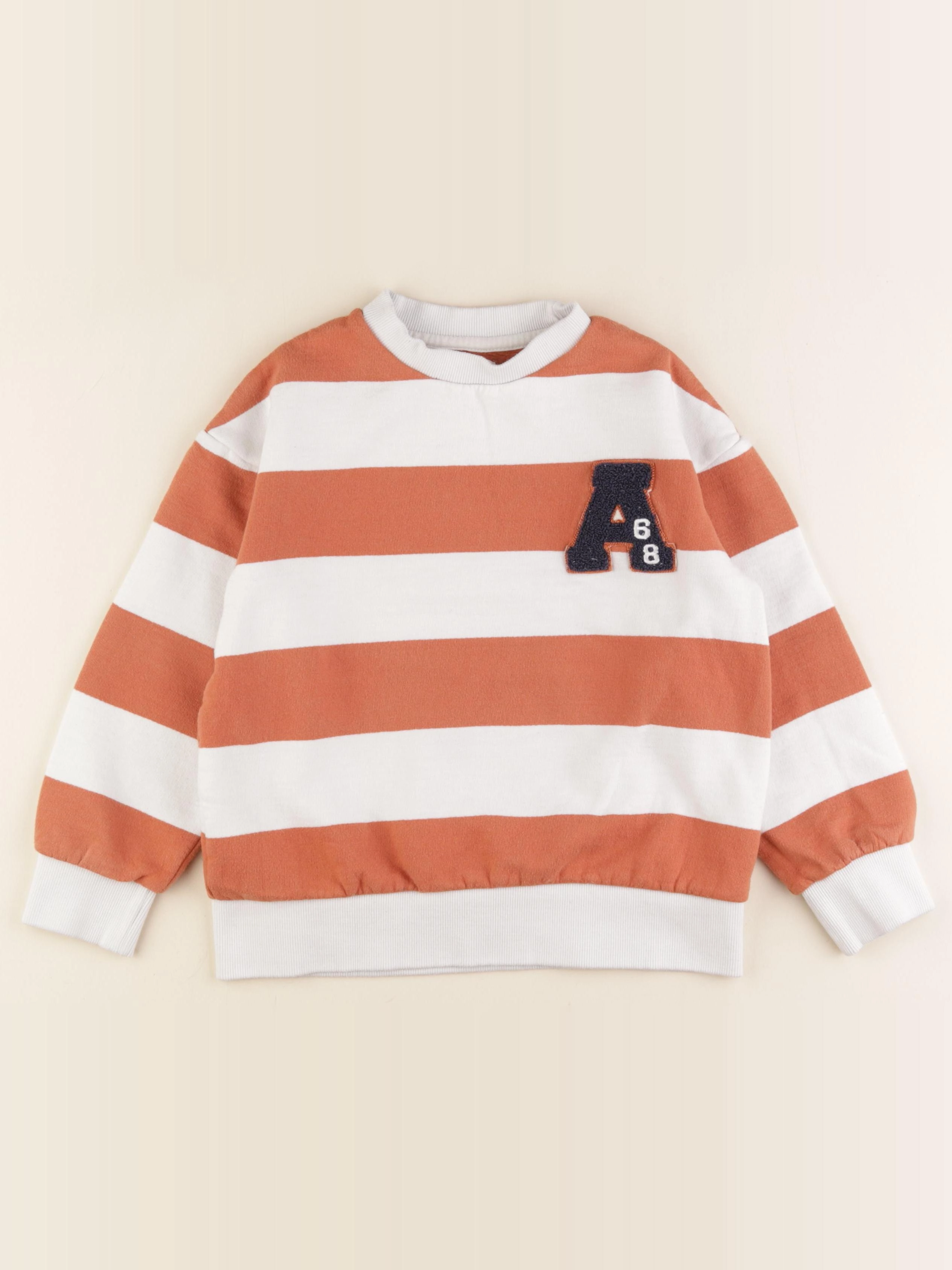 Vertbaudet - sweat blanc, orange - 8 ans