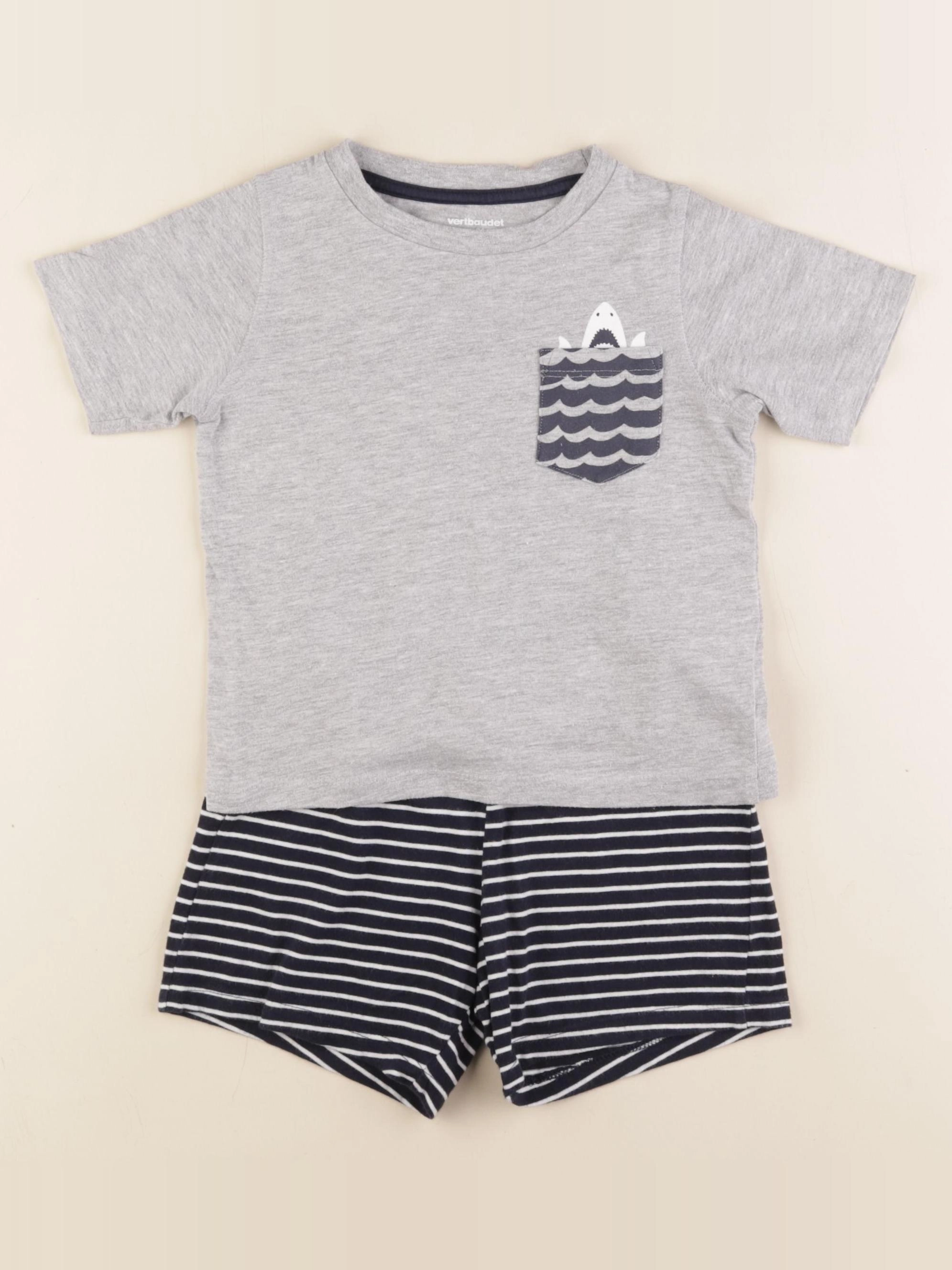 Vertbaudet - pyjama coton gris, bleu - 3 ans