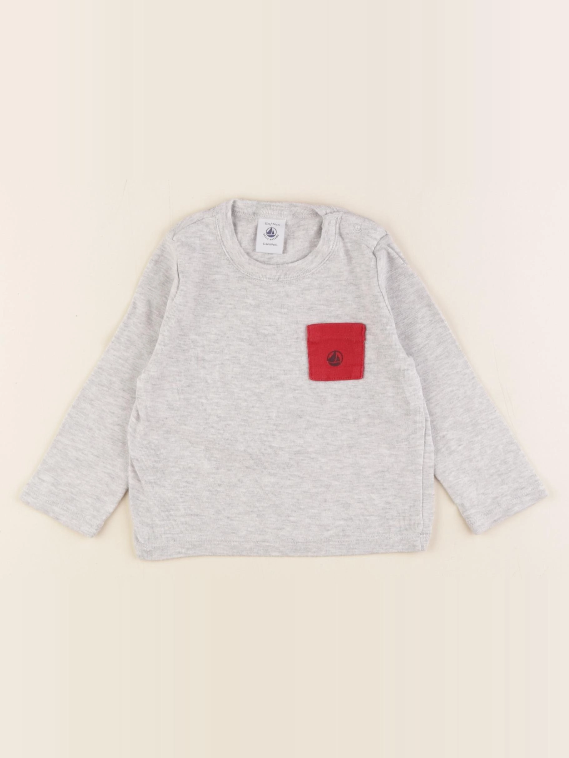 Petit Bateau - tee-shirt gris - 12 mois