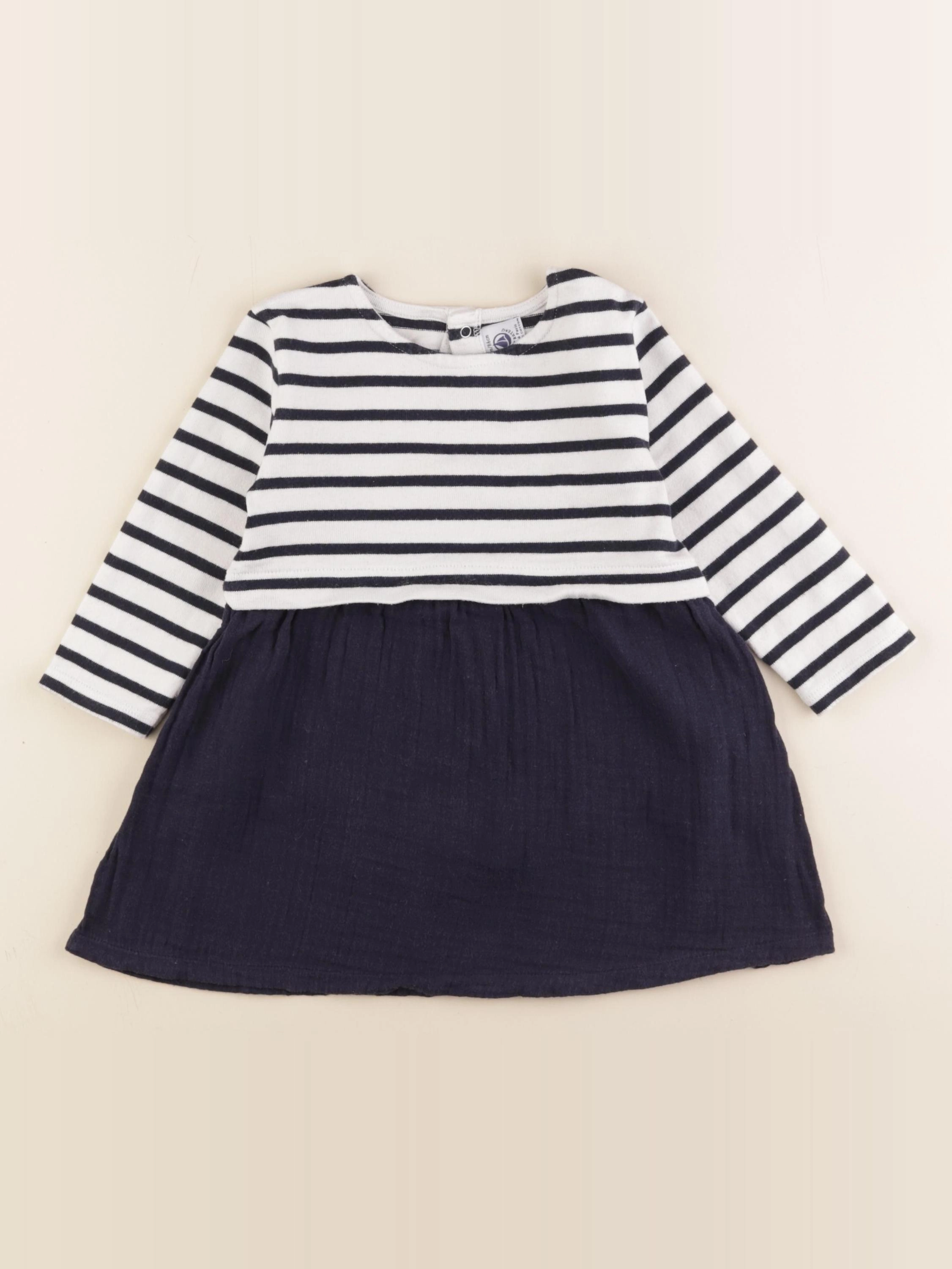 Petit Bateau - robe blanc, bleu - 24 mois
