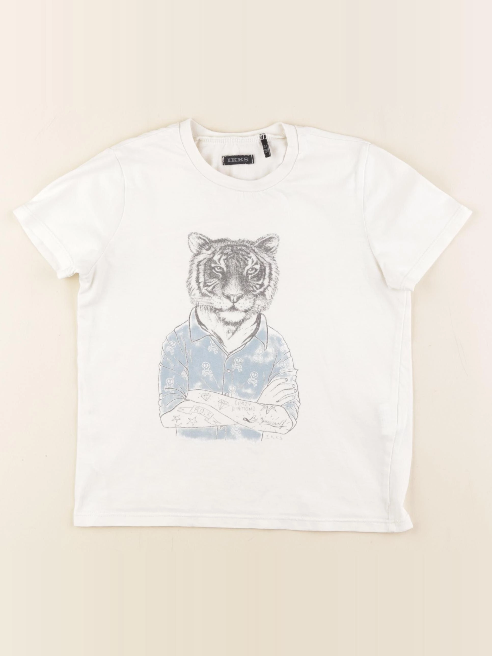 IKKS - tee-shirt blanc, bleu - 4 ans