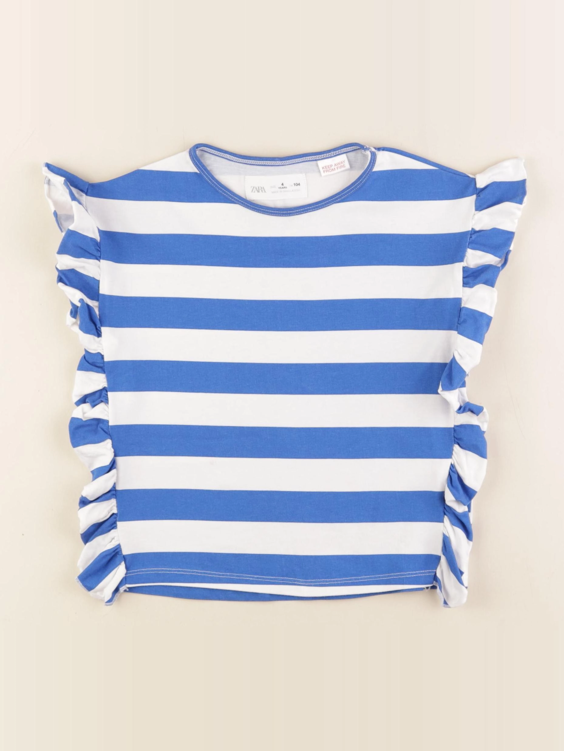 Zara - tee-shirt blanc, bleu - 4 ans