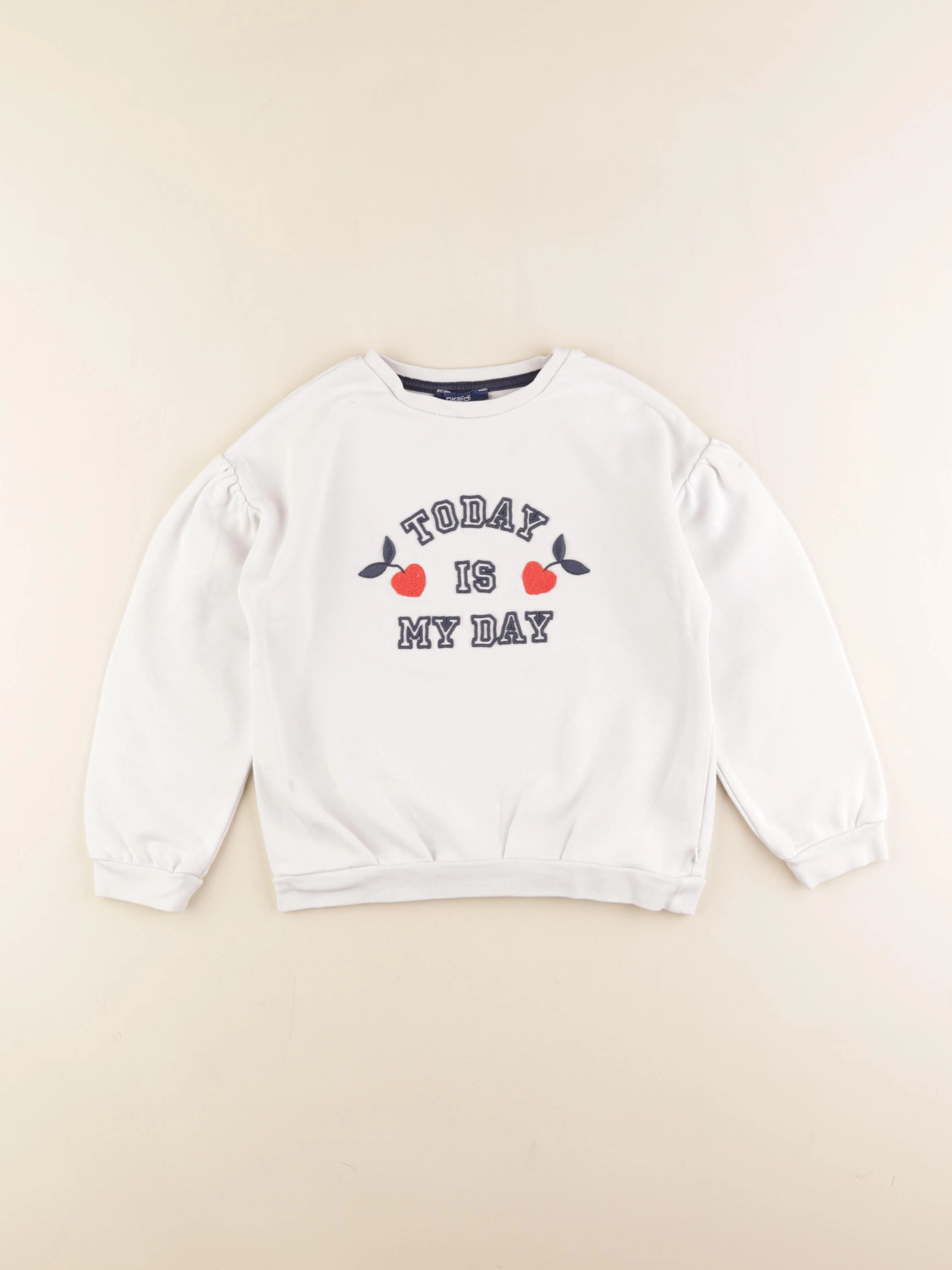 Okaidi - sweat blanc, bleu - 6 ans