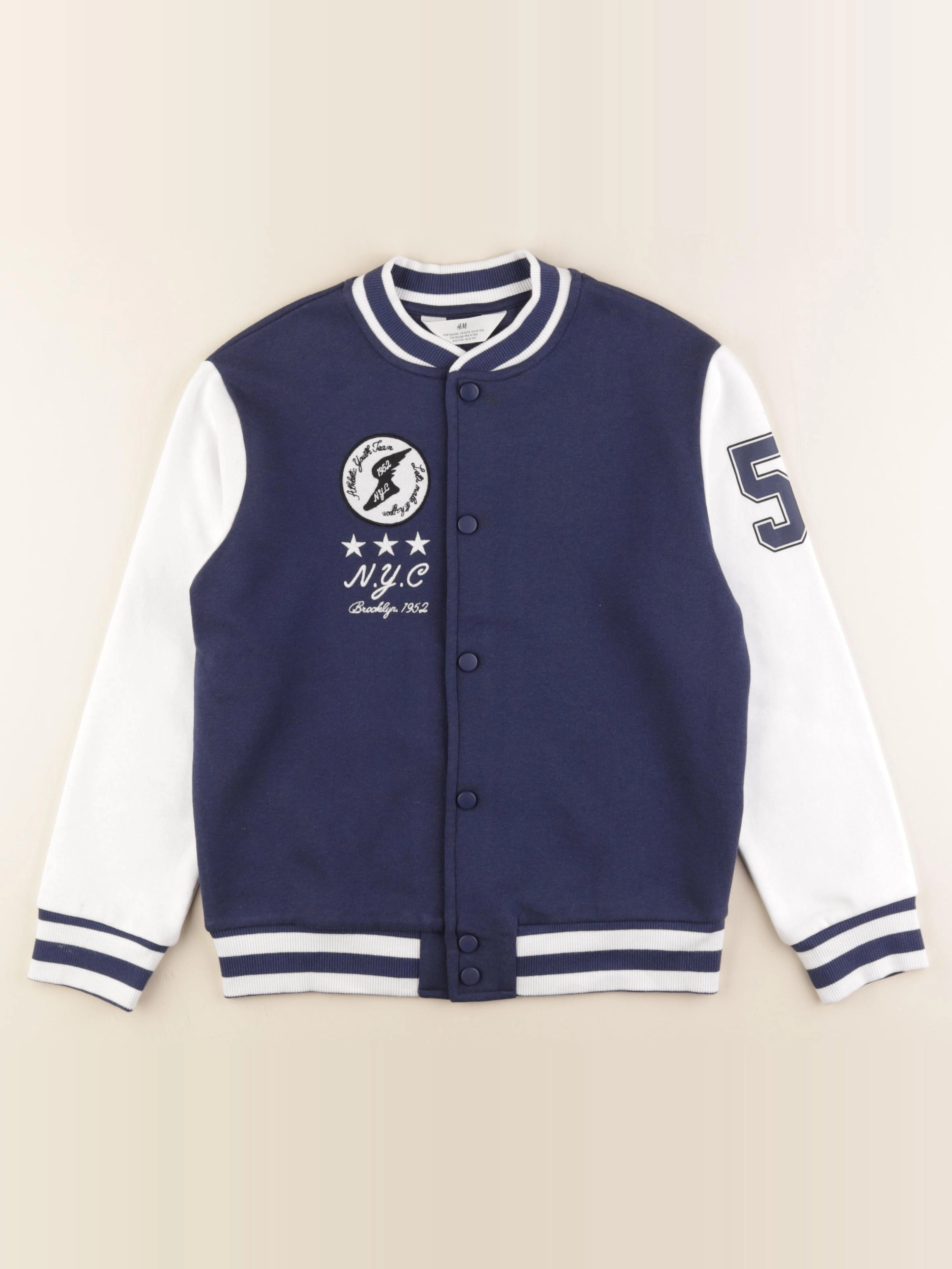 H&M - sweat bleu, blanc - 8/10 ans