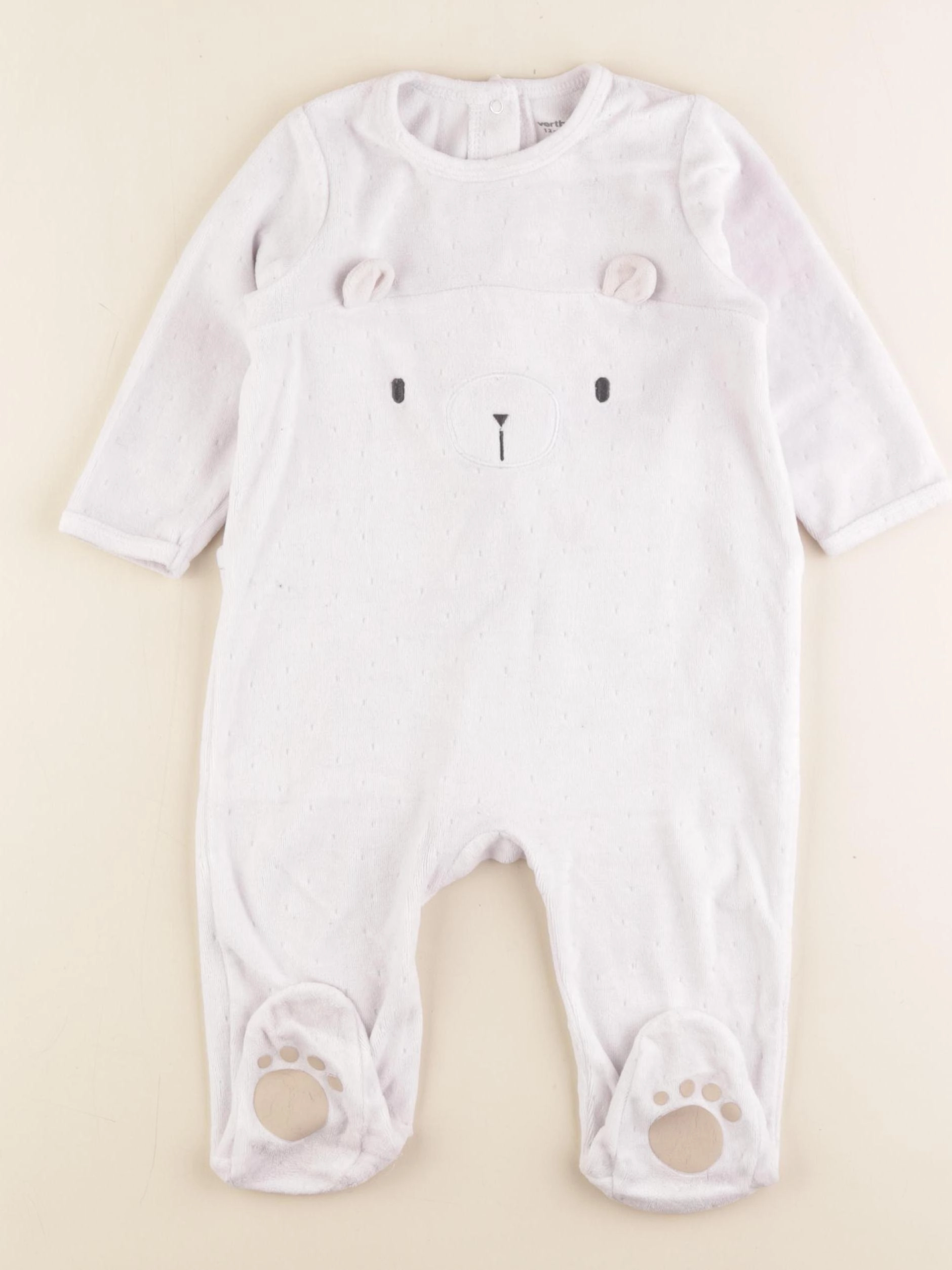 Vertbaudet - pyjama velours blanc - 12 mois