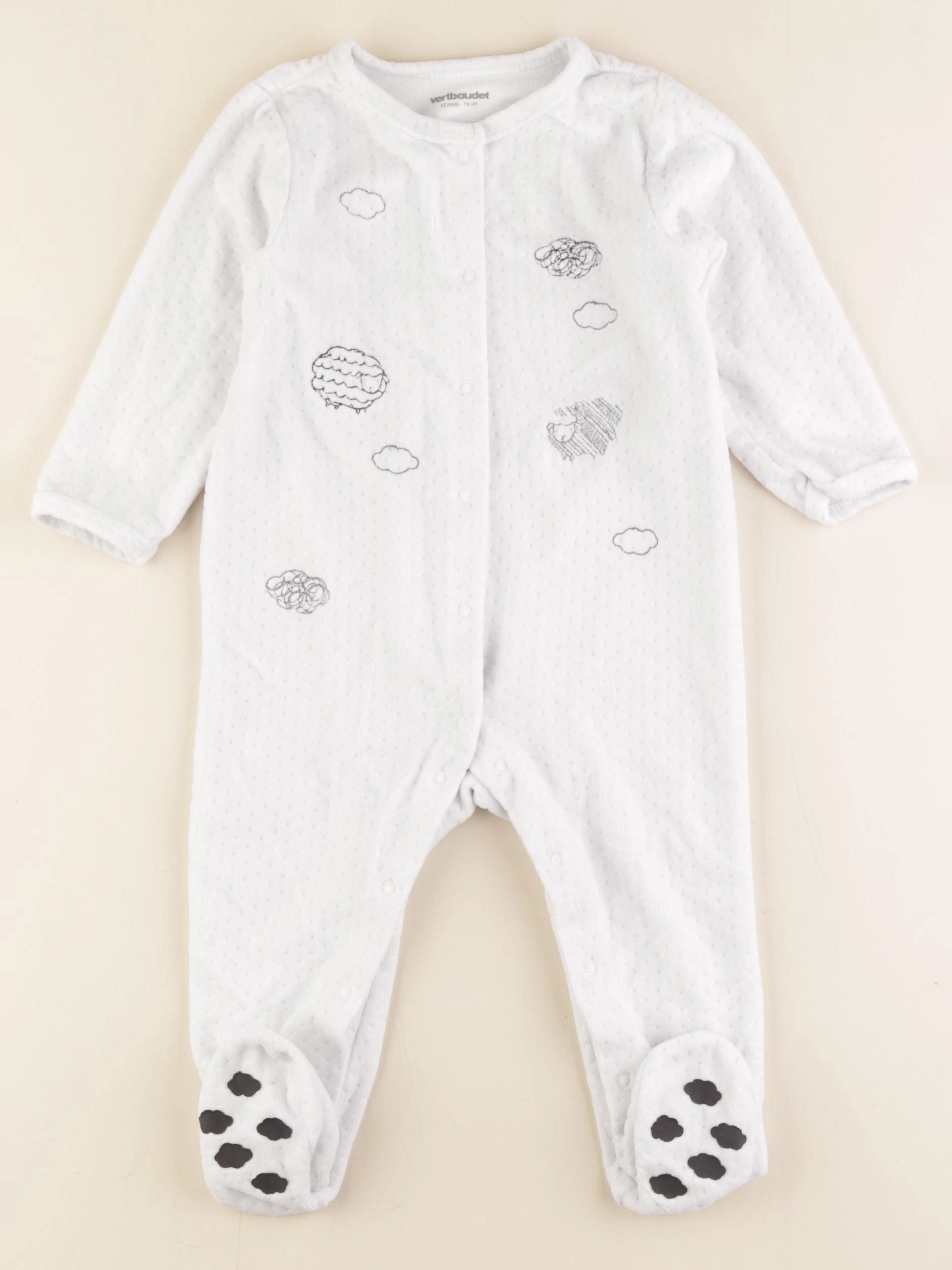 Vertbaudet - pyjama velours blanc - 12 mois