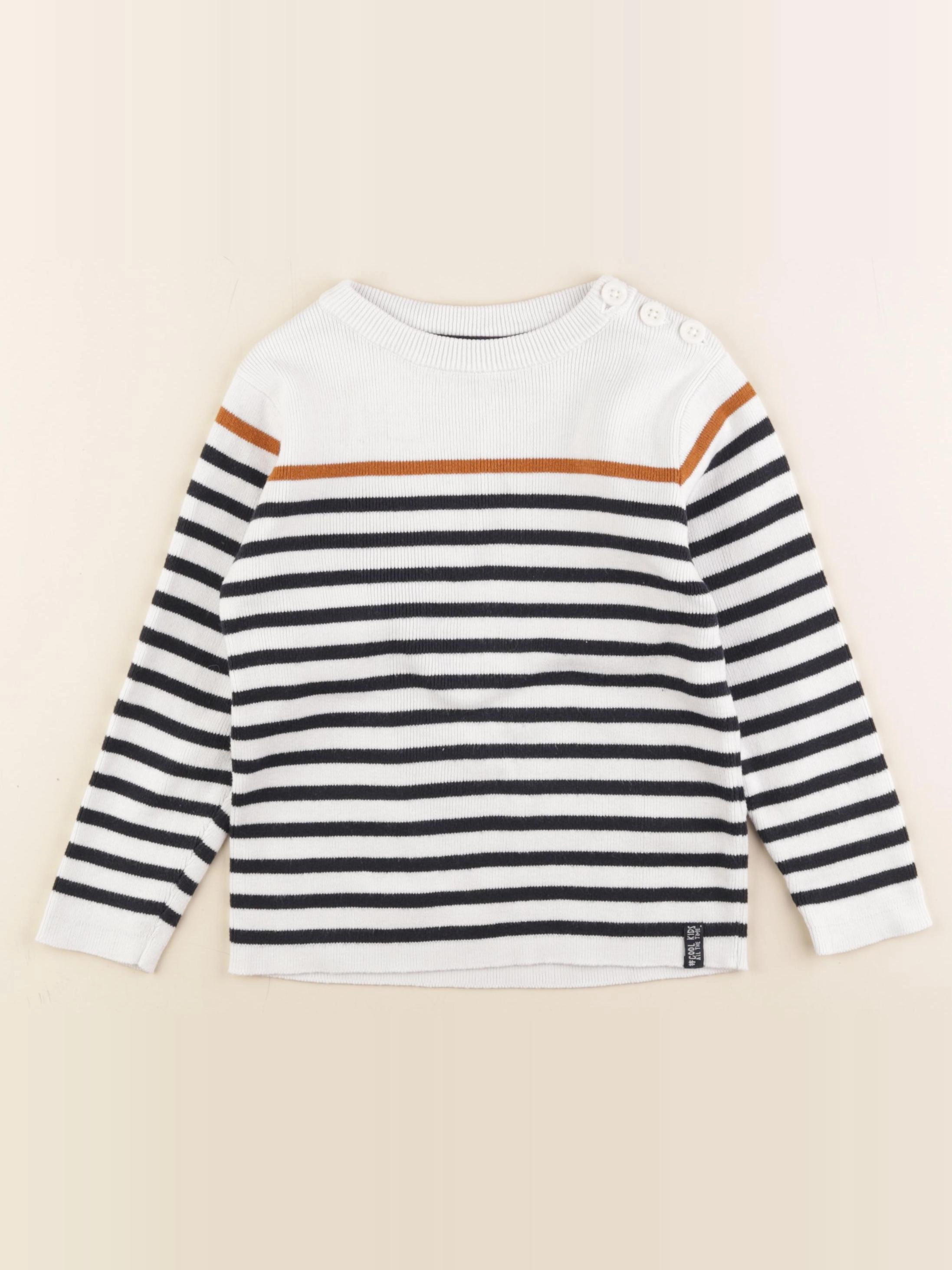 Vertbaudet - pull bleu, blanc - 4 ans