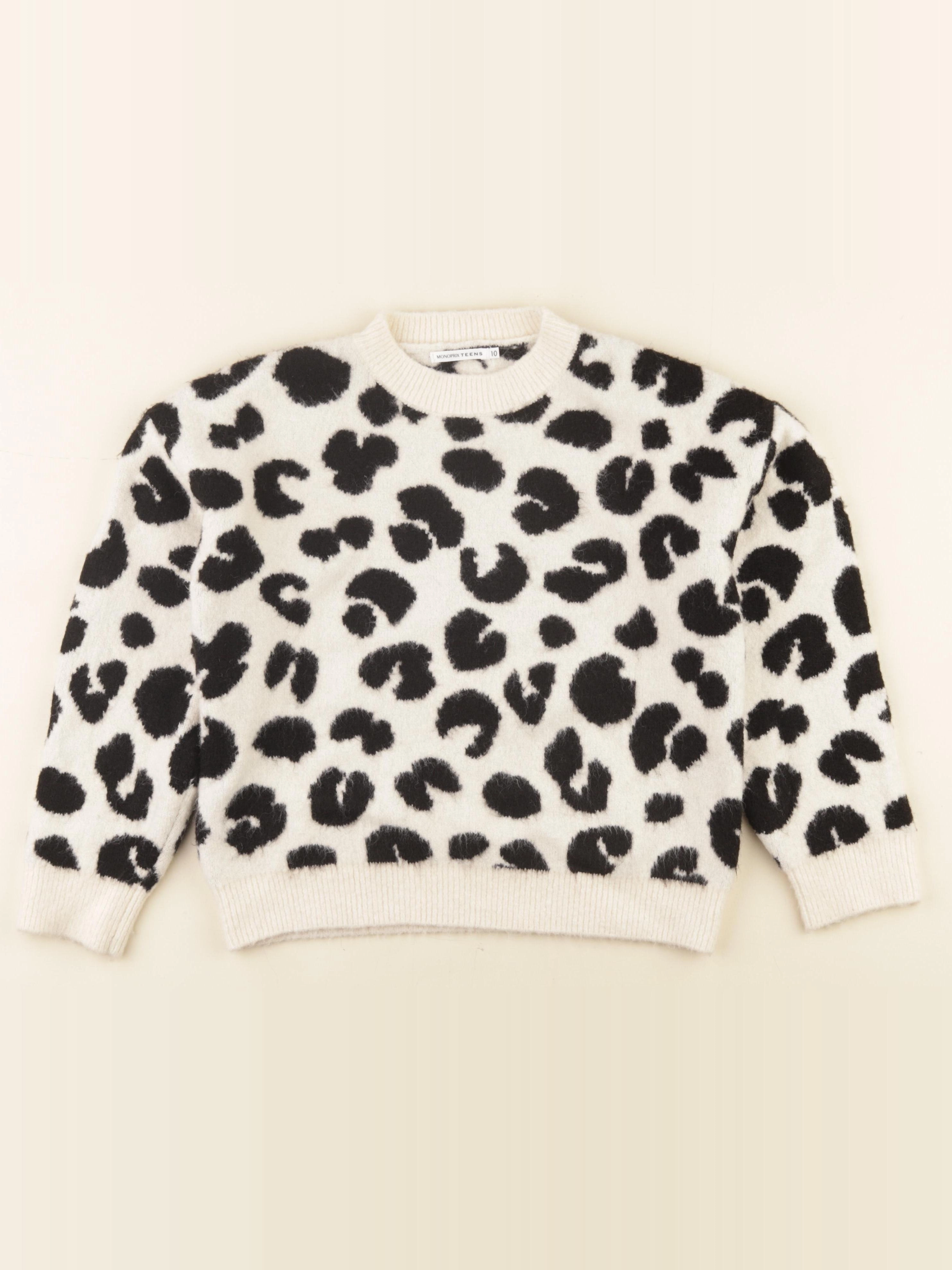 Monoprix - pull beige, noir - 10 ans