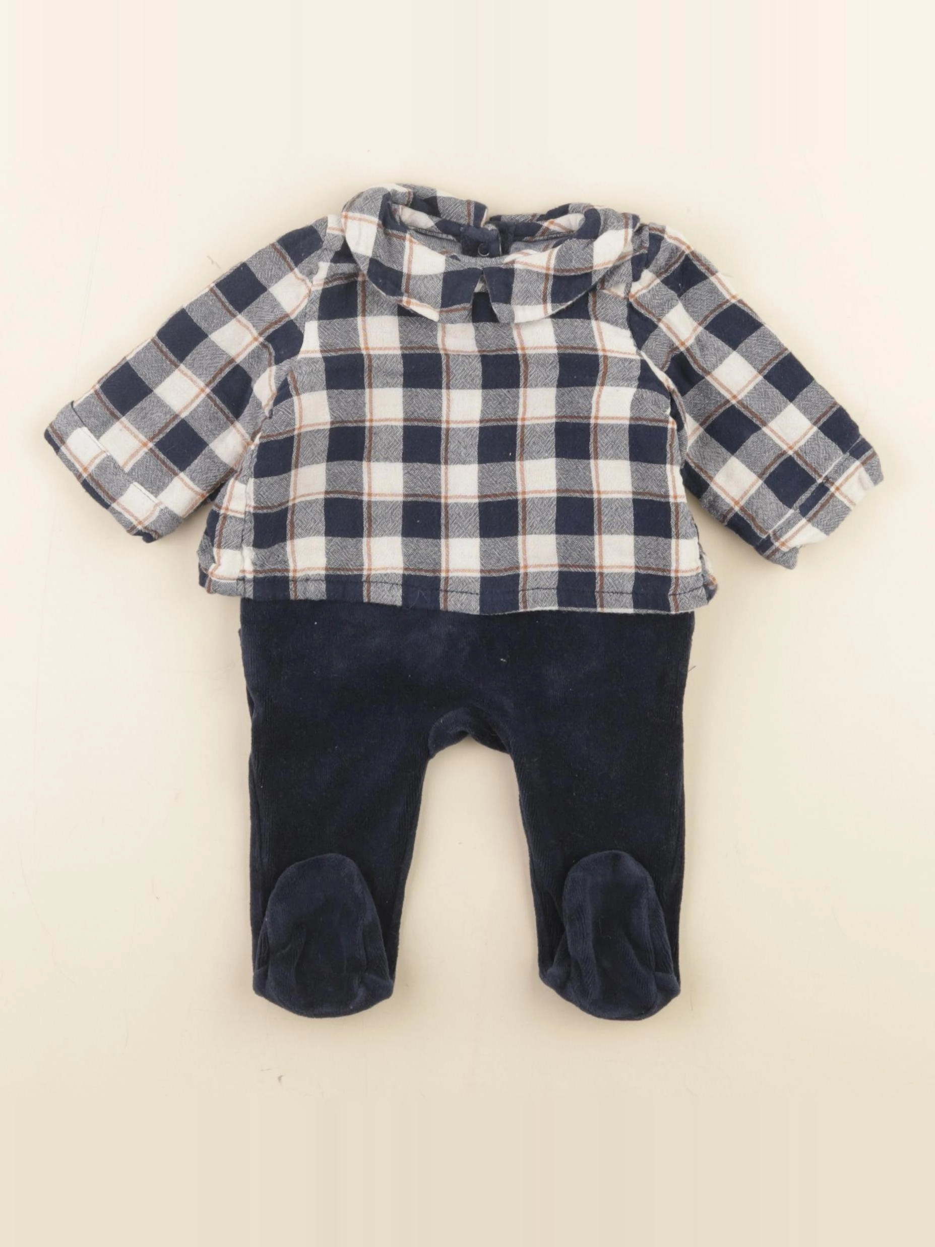 Vertbaudet - pyjama velours bleu - 1 mois