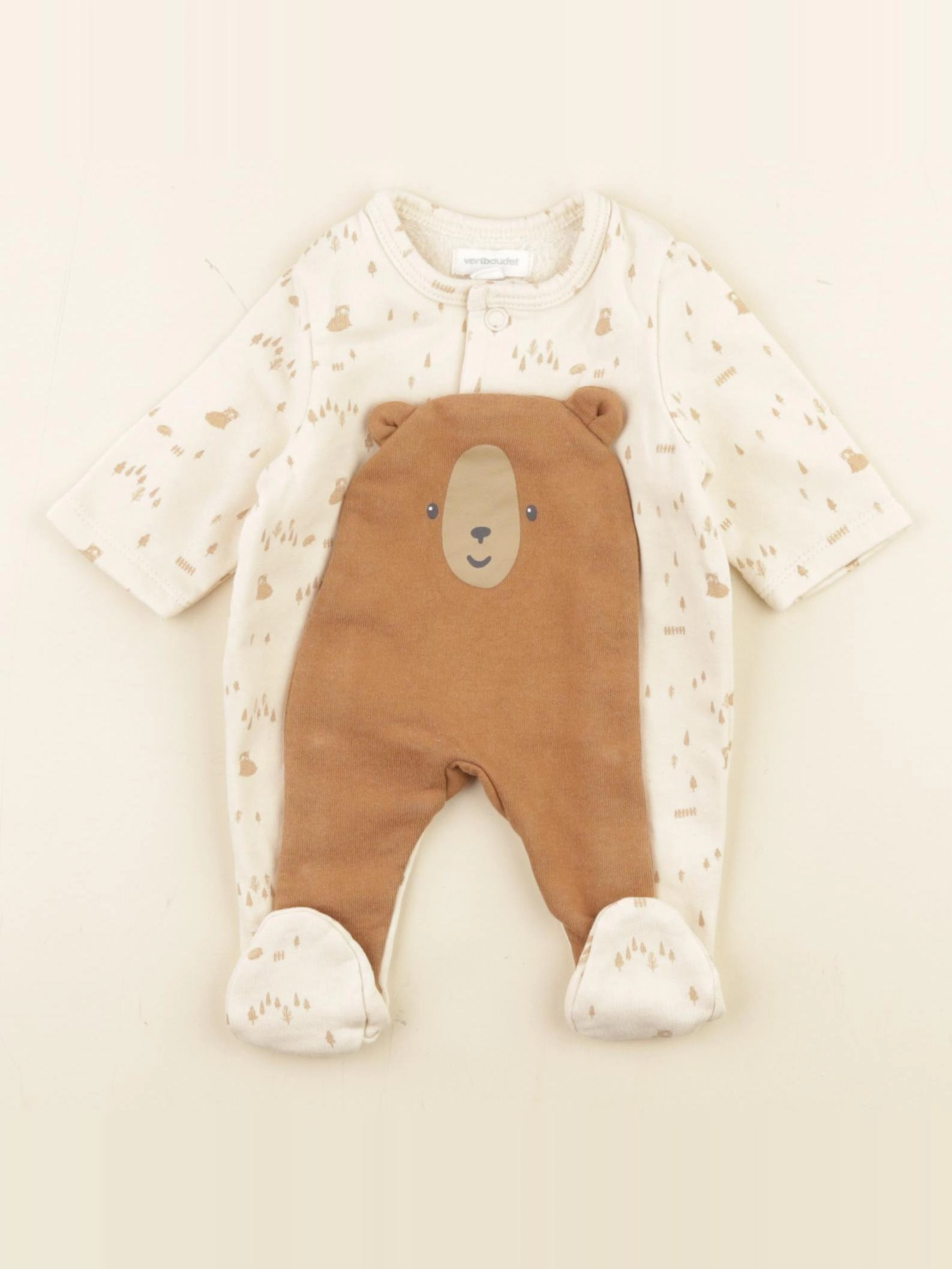 Vertbaudet - pyjama coton beige, marron - 0 mois