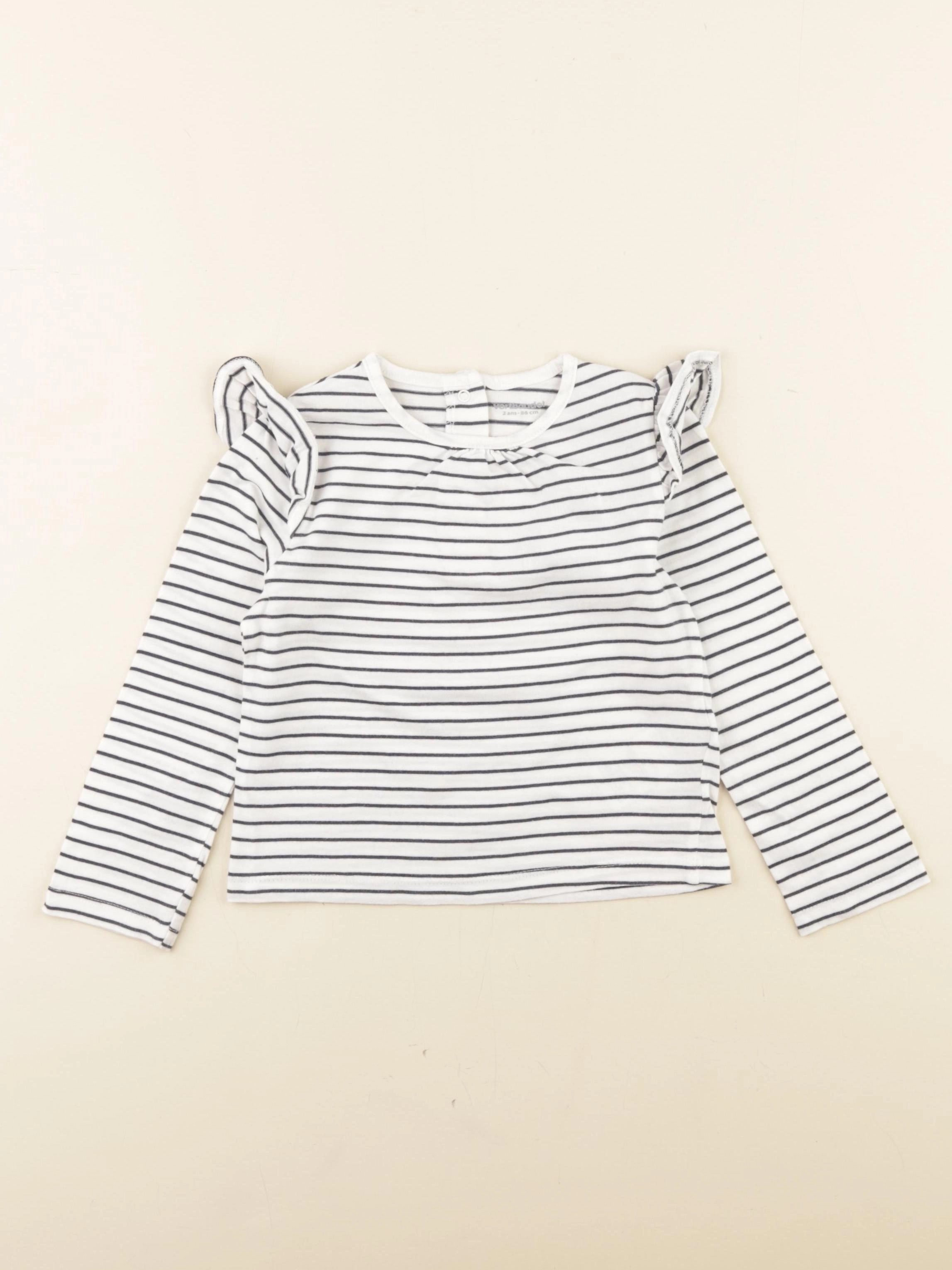Vertbaudet - tee-shirt blanc, bleu - 2 ans