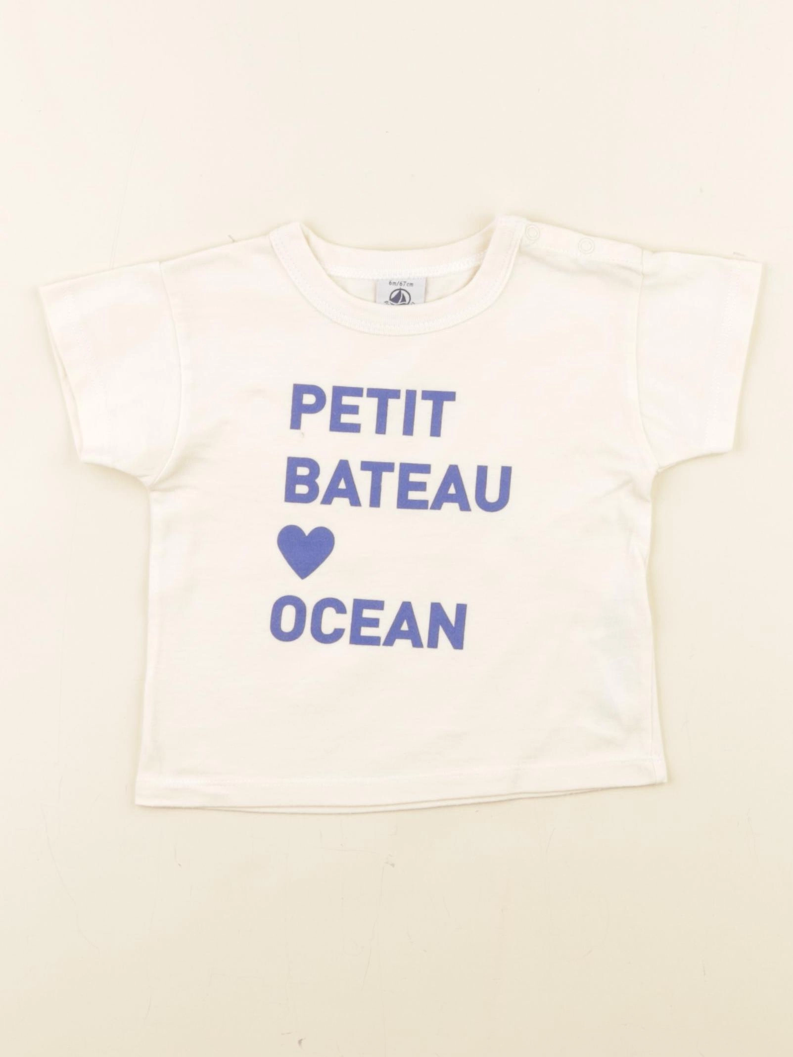 Petit Bateau - tee-shirt blanc, bleu - 6 mois
