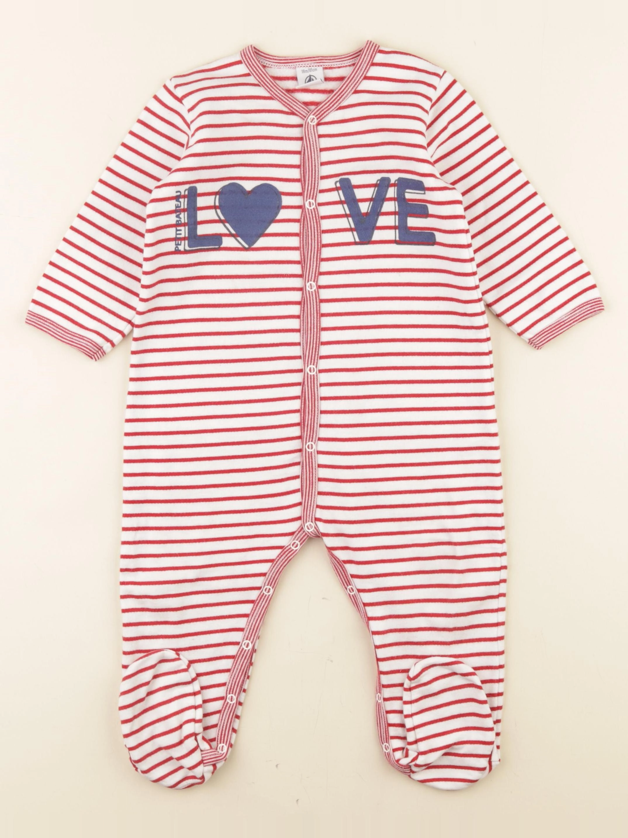Petit Bateau - pyjama coton blanc, rouge - 3 mois