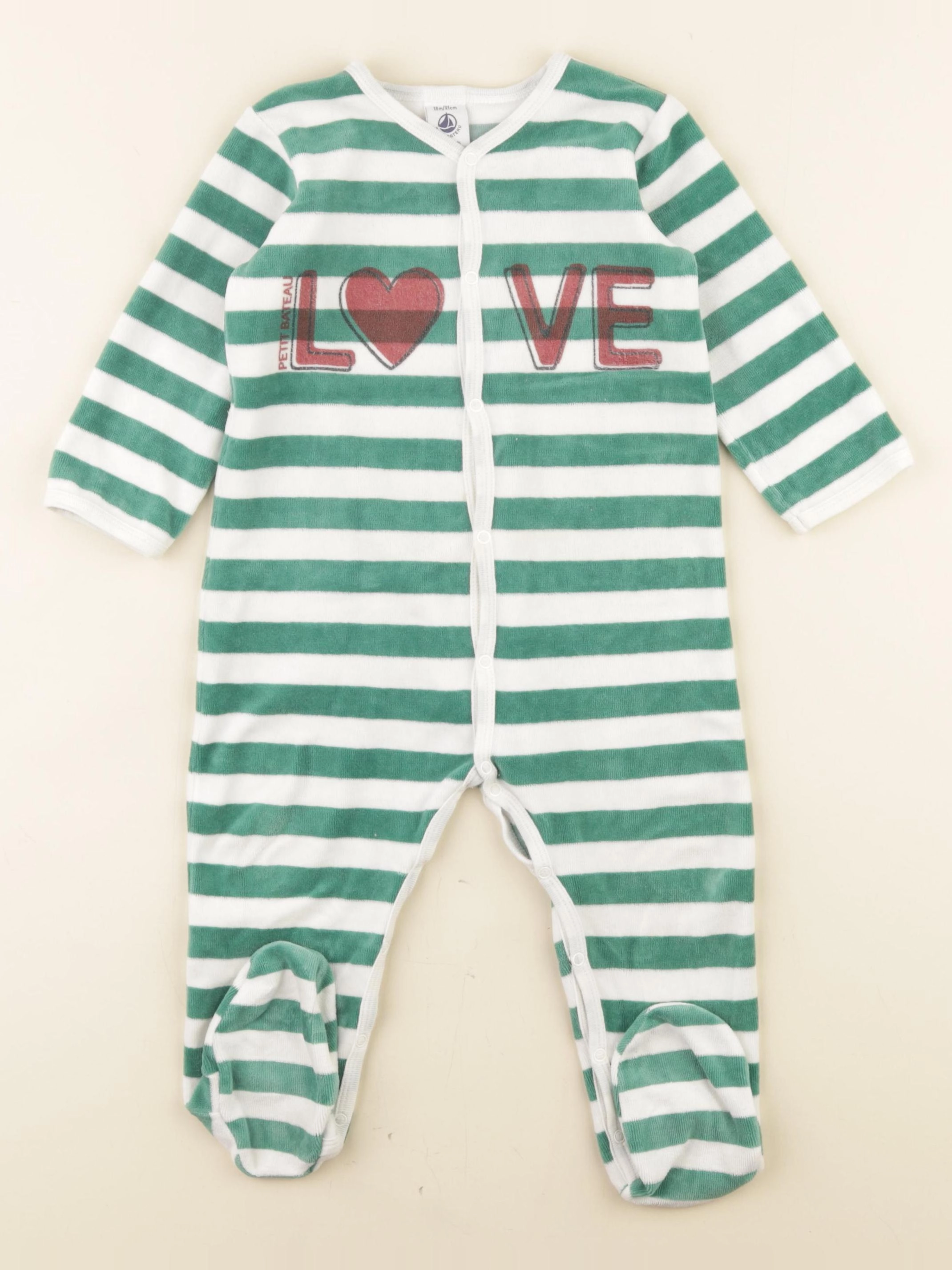 Petit Bateau - pyjama velours vert, blanc - 24 mois