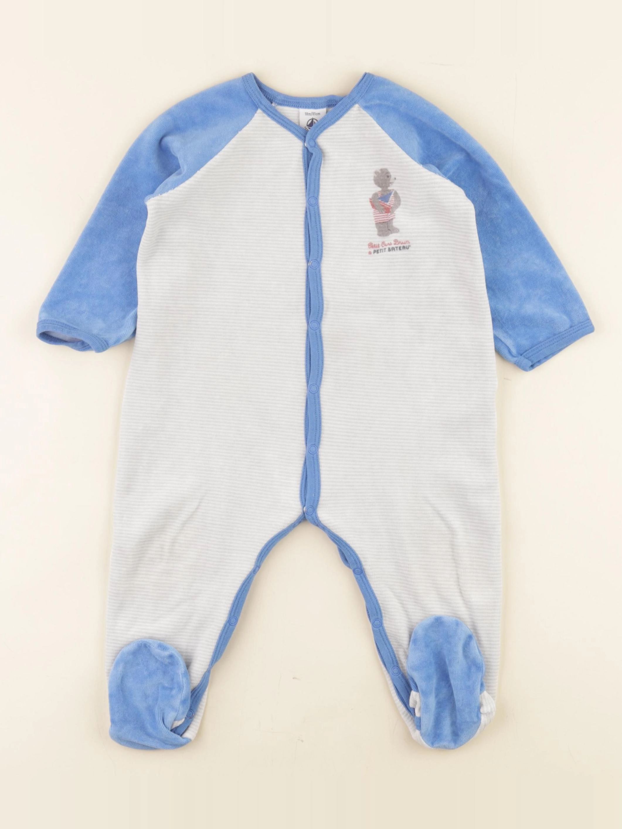 Petit Bateau - pyjama velours bleu, gris - 18 mois