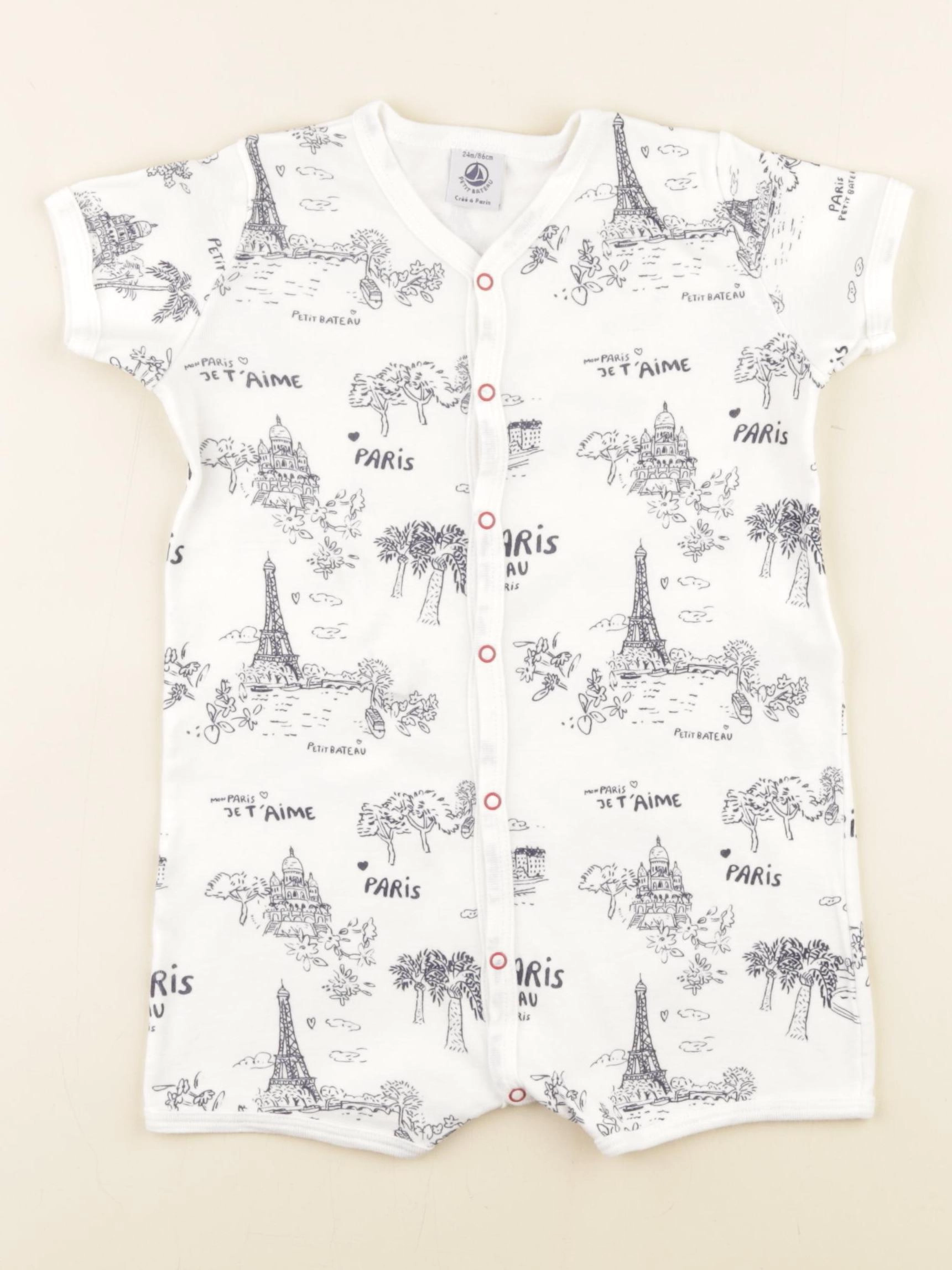 Petit Bateau - pyjama coton blanc, bleu - 24 mois