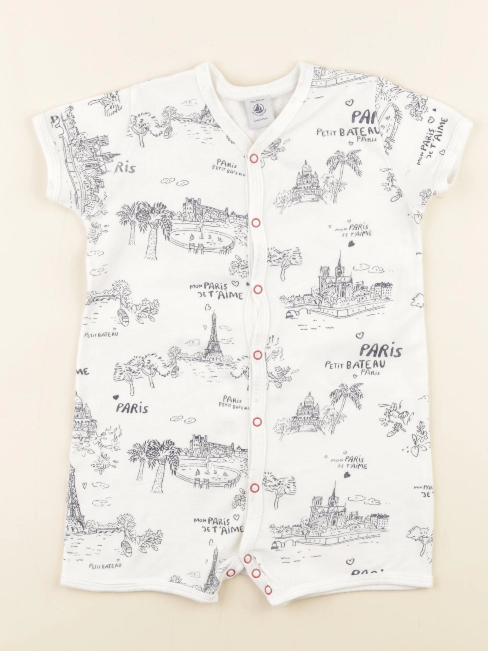 Petit Bateau - pyjama coton blanc, bleu - 18 mois