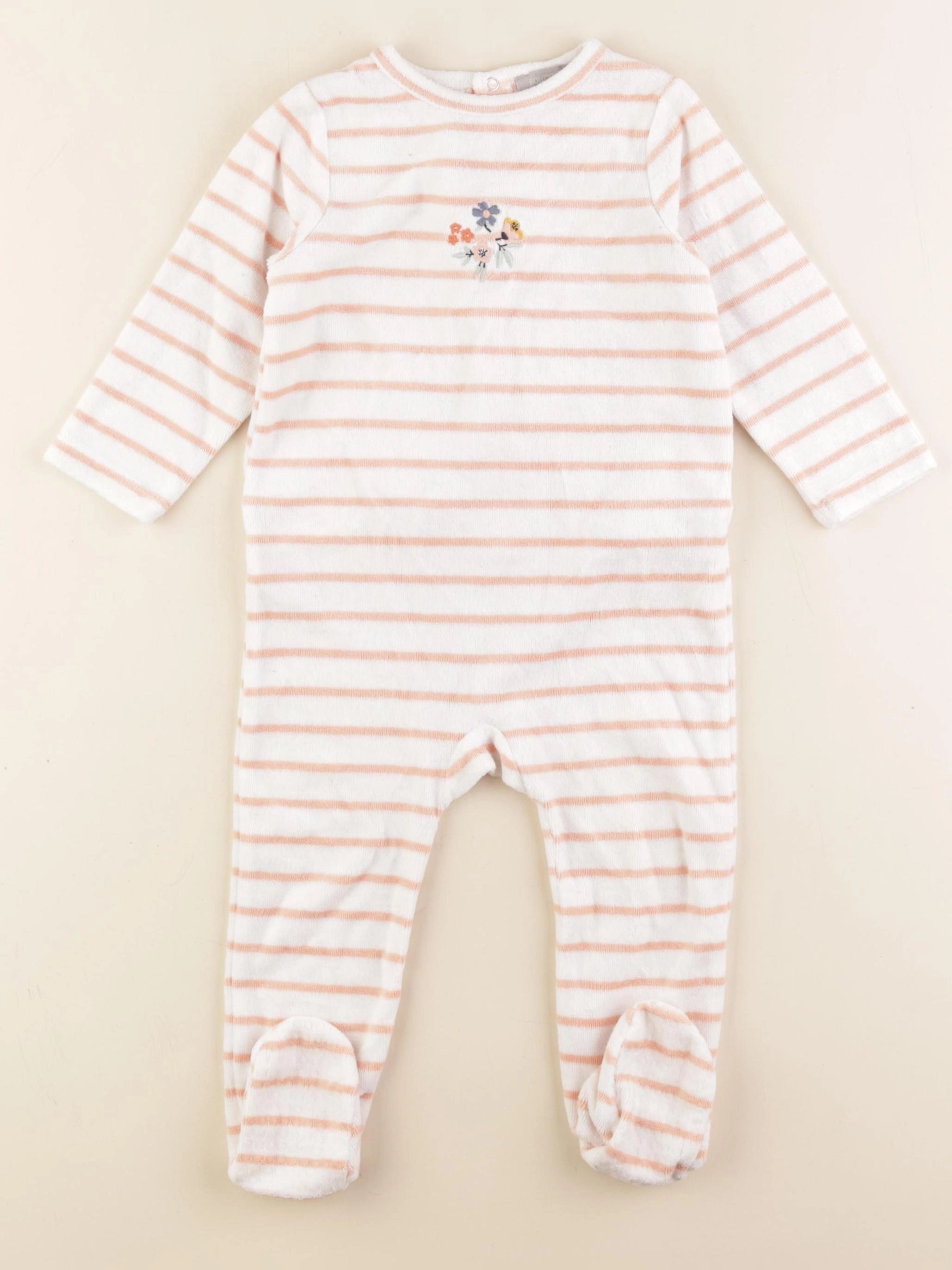 Boutchou - pyjama velours blanc, rose - 12 mois
