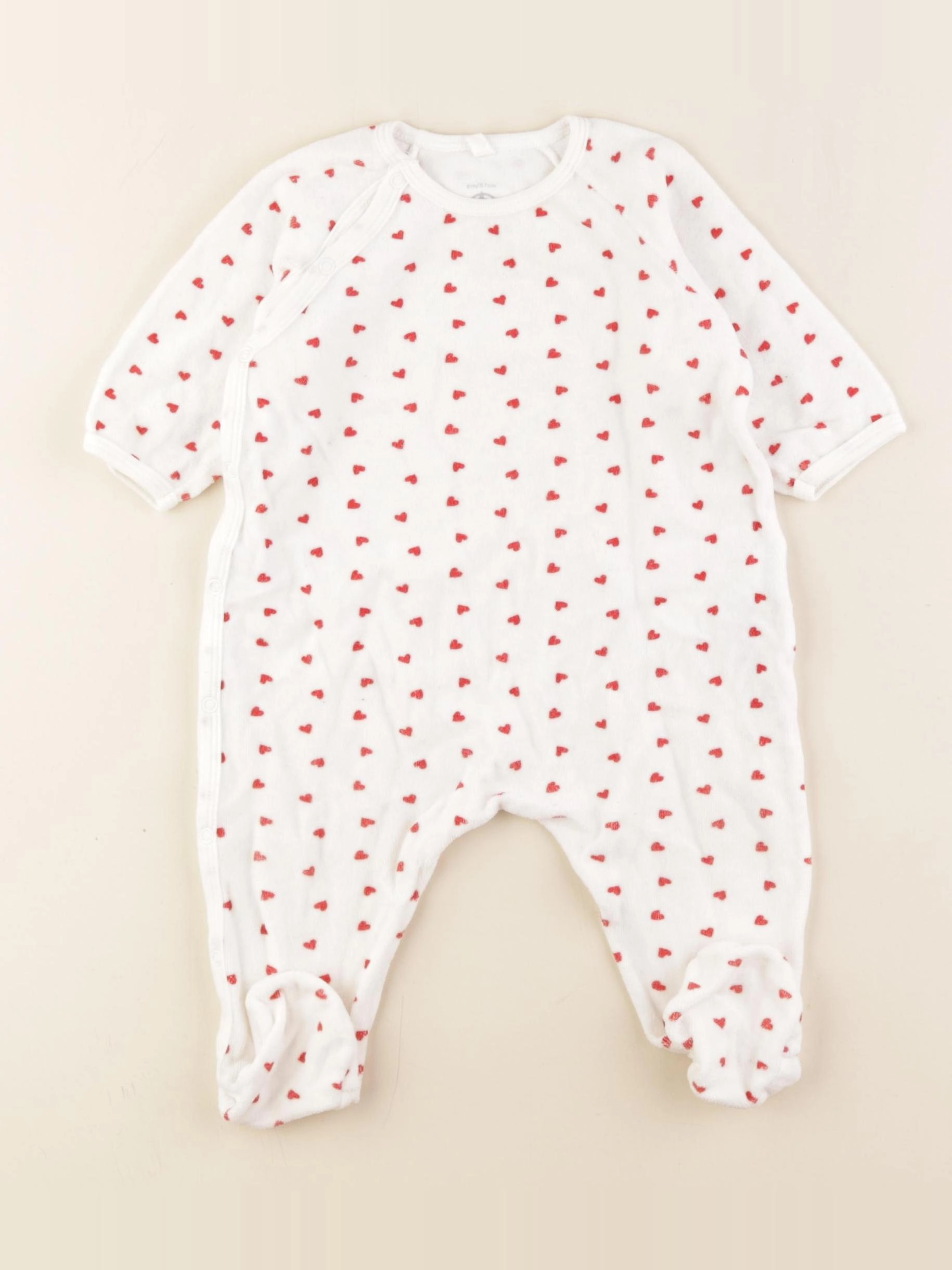 Petit Bateau - pyjama velours blanc, rouge - 6 mois