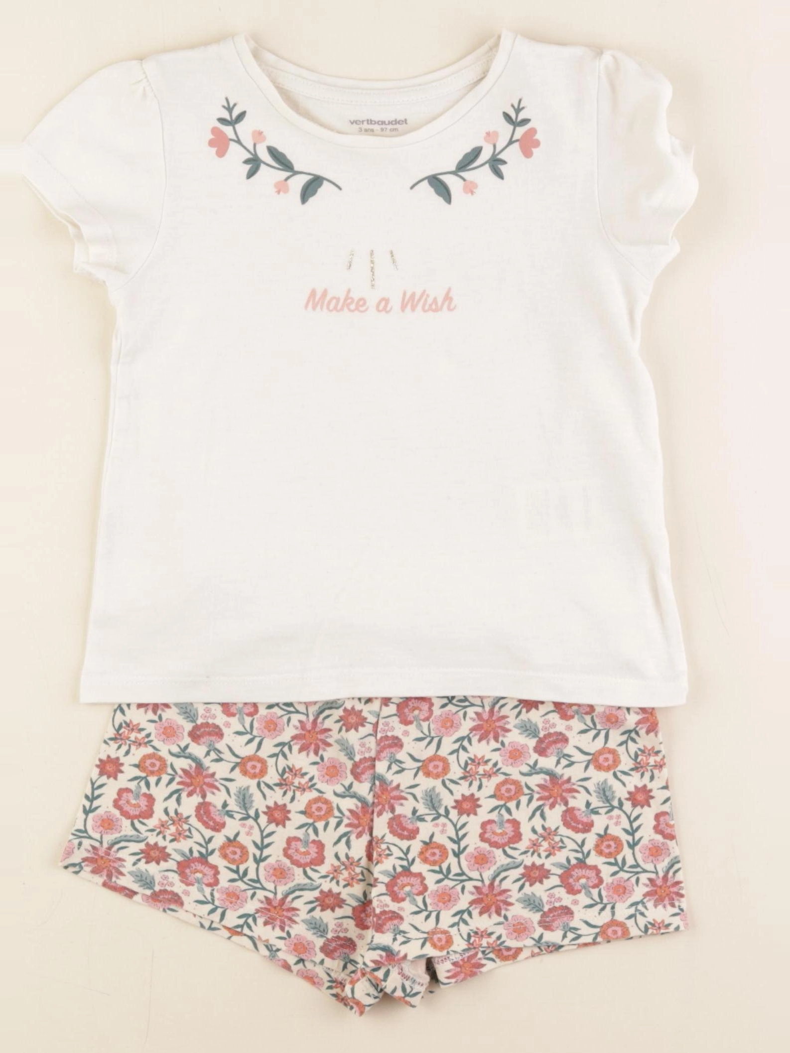 Vertbaudet - pyjama coton beige, rose - 3 ans