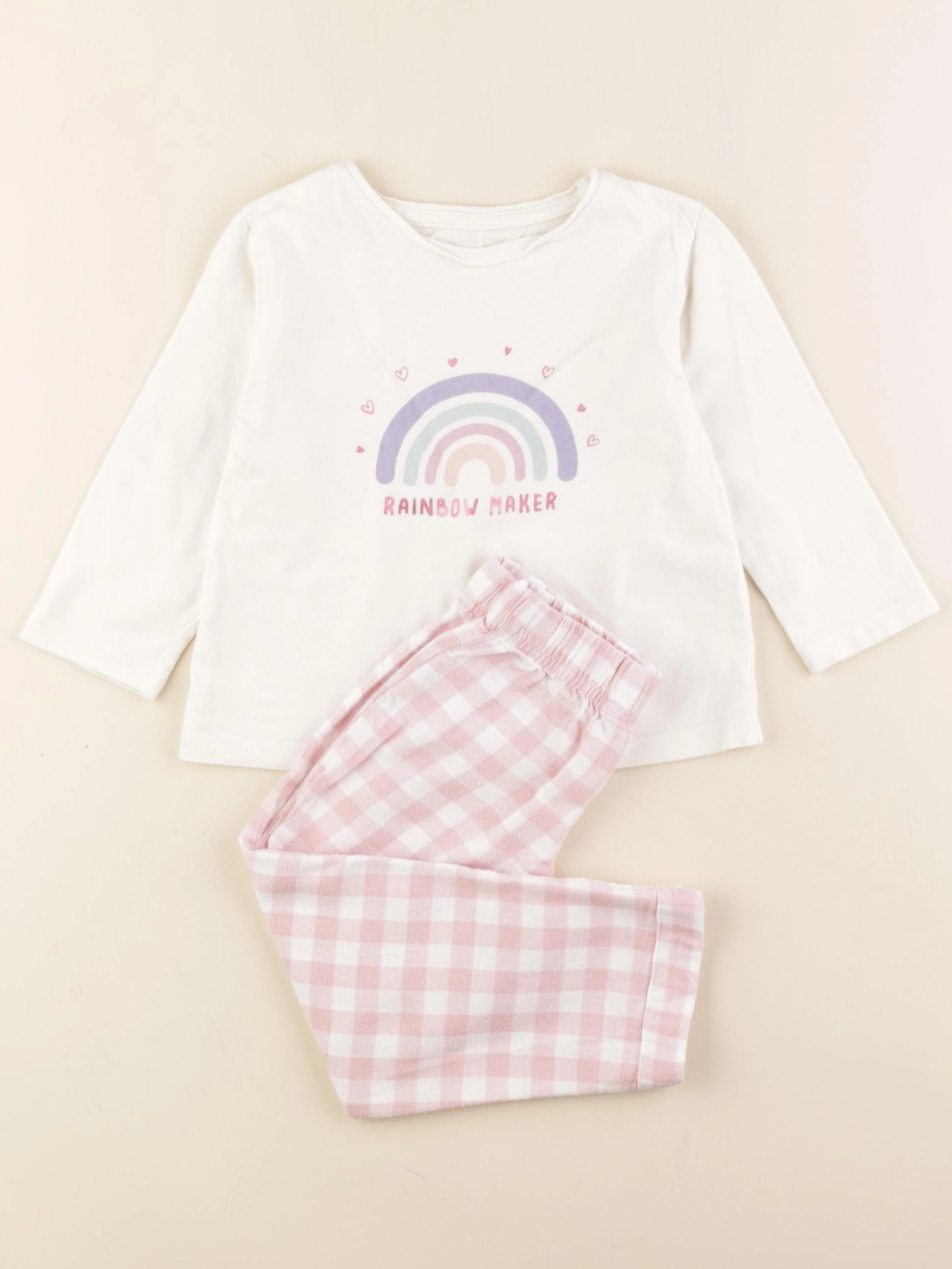 Vertbaudet - pyjama coton blanc, rose - 2 ans