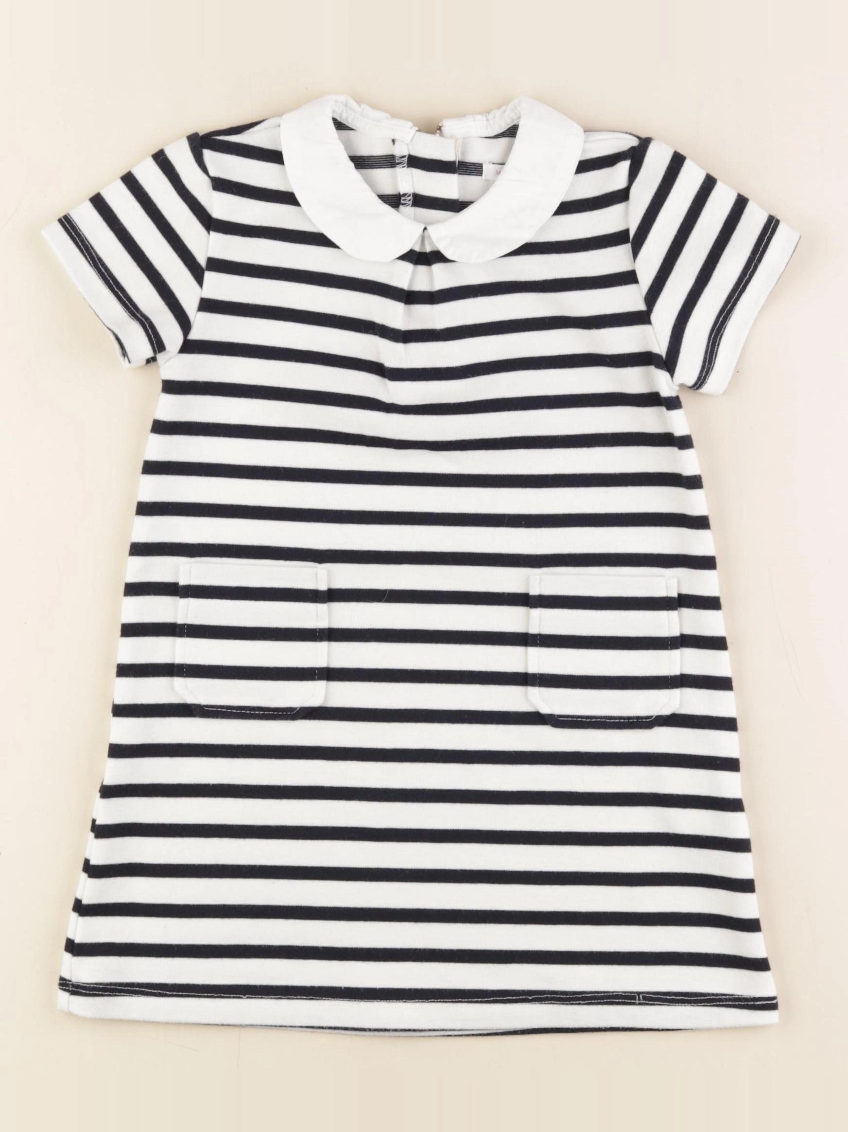 Monoprix - robe bleu, blanc - 3 ans