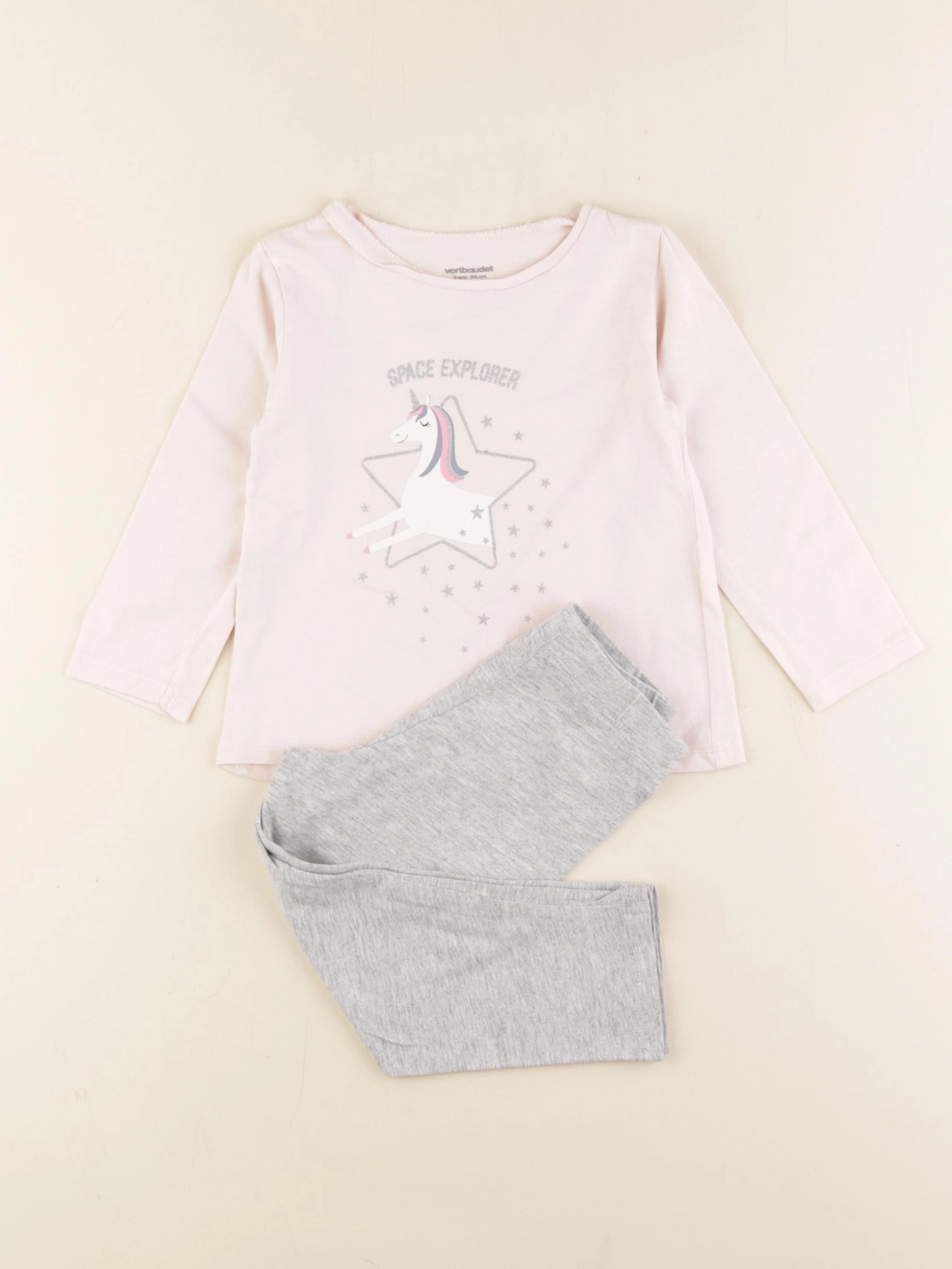 Vertbaudet - pyjama coton gris, rose - 3 ans