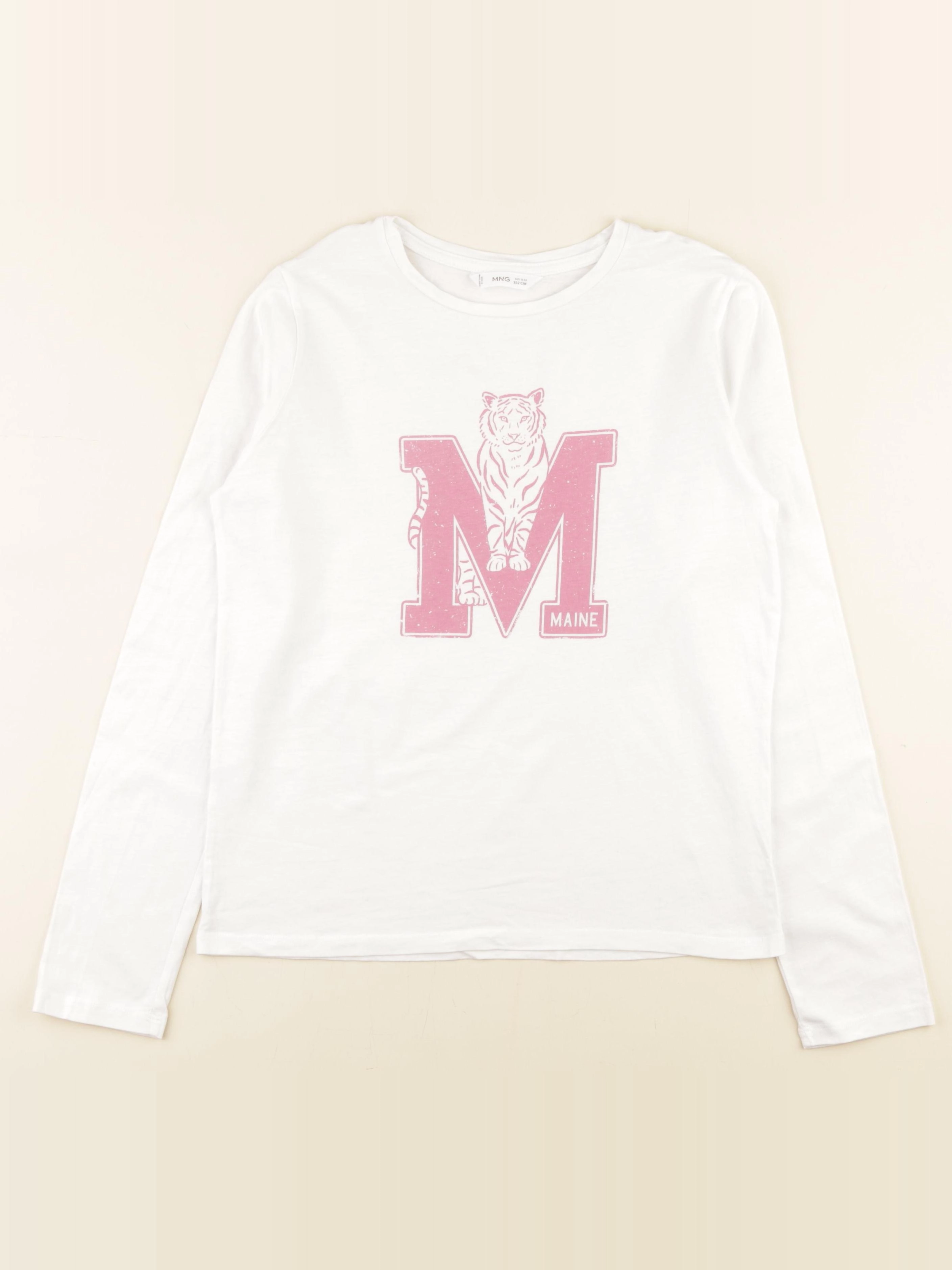 Mango - tee-shirt blanc, rose - 11/12 ans