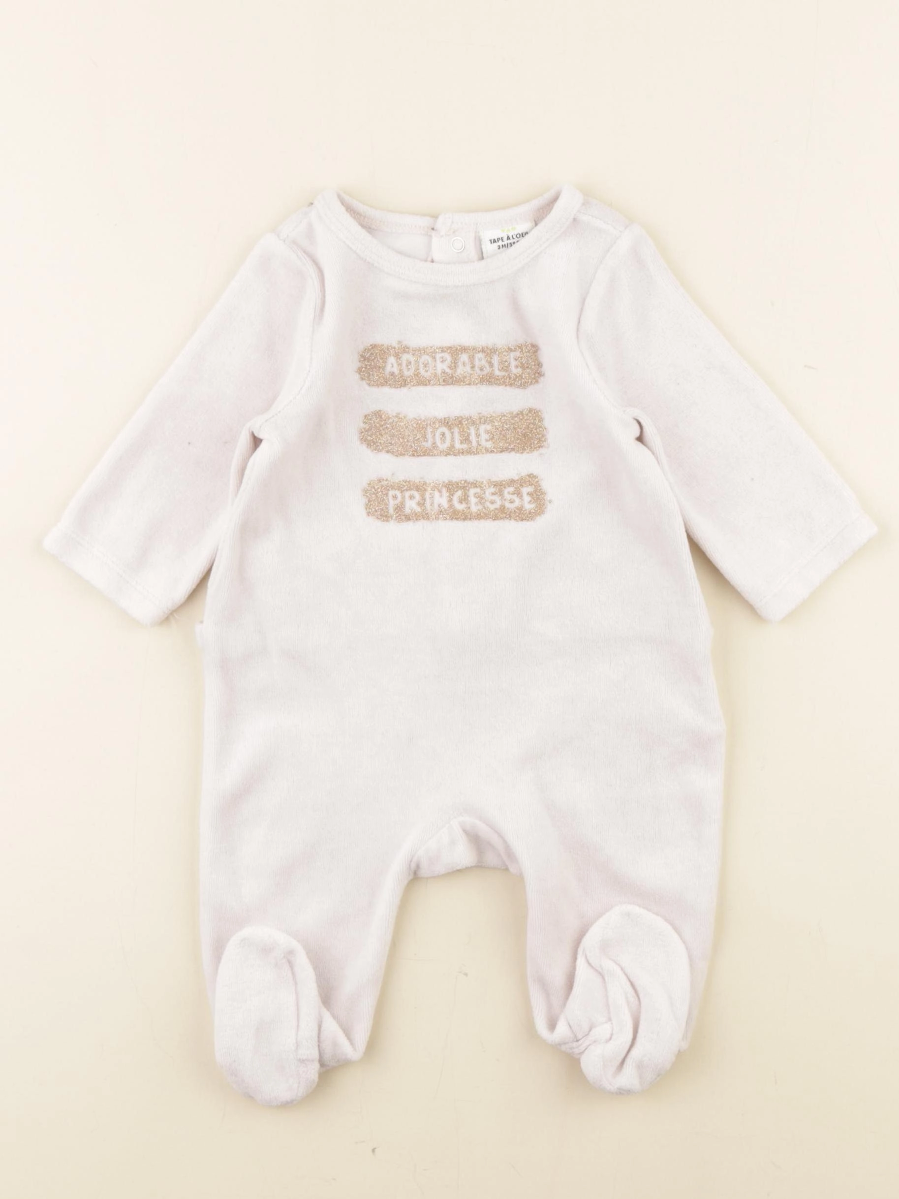 Tape à l'oeil - pyjama velours or, blanc - 3 mois