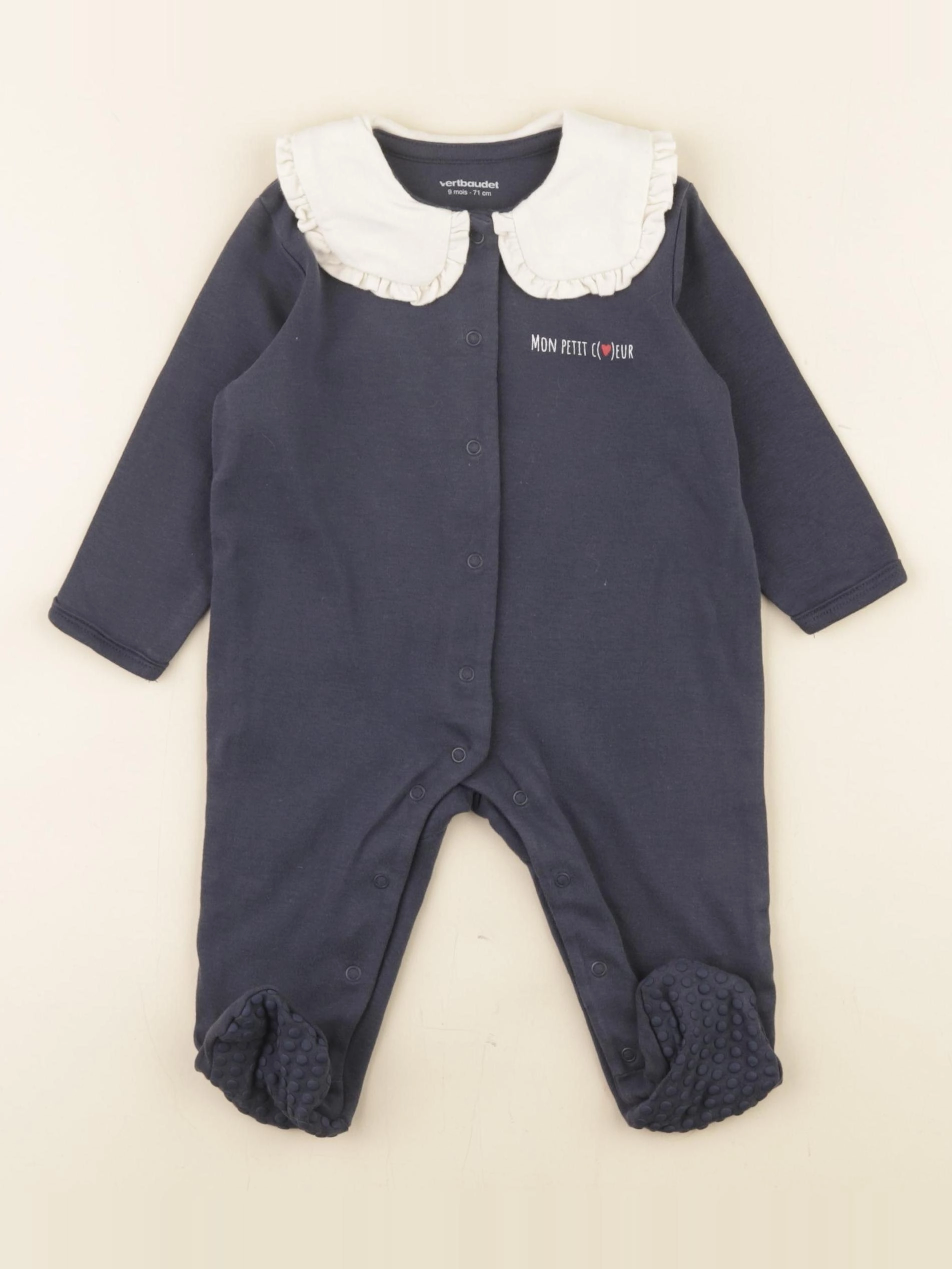 Vertbaudet - pyjama coton bleu, blanc - 9 mois