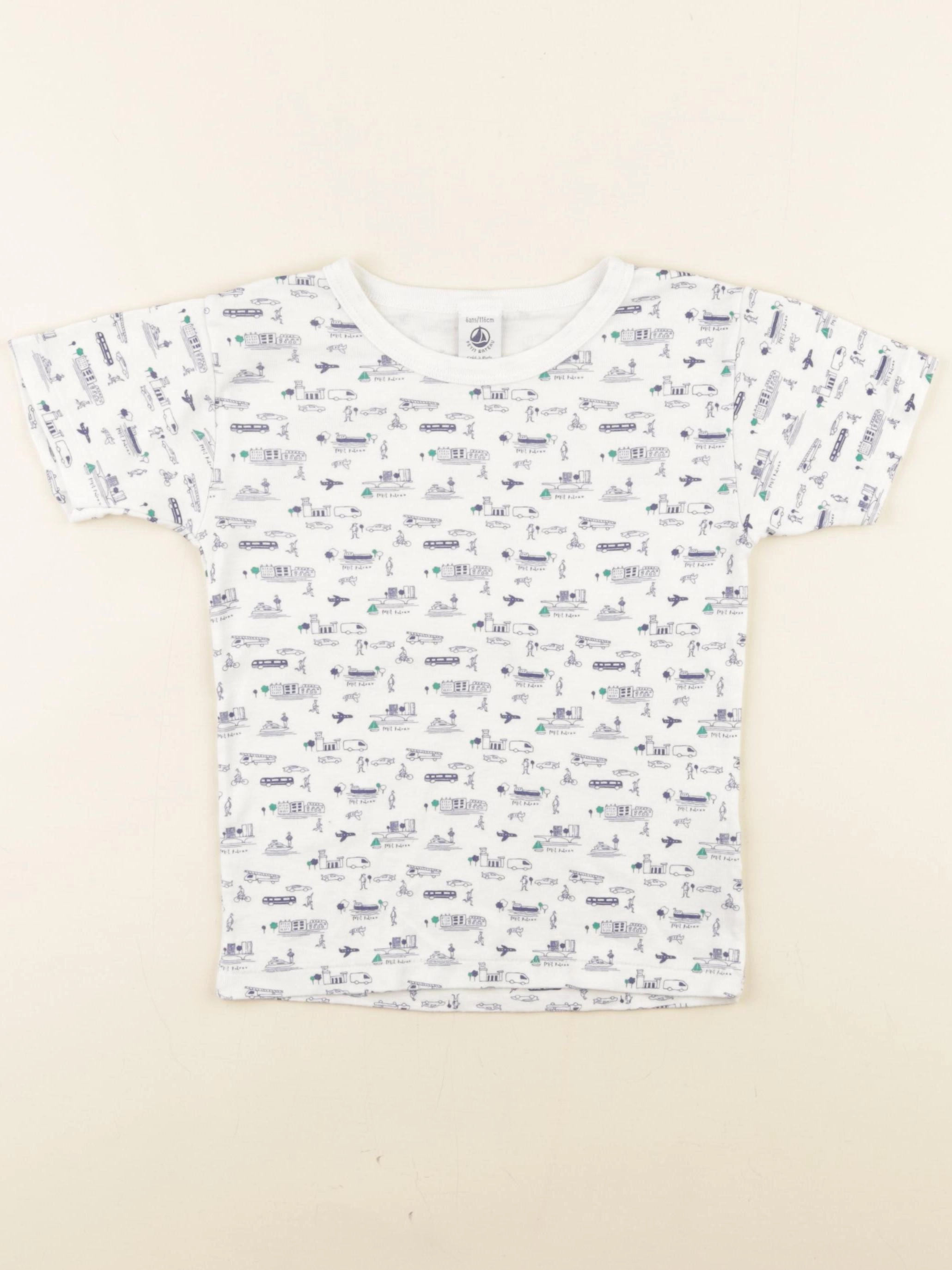 Petit Bateau - maillot de corps bleu, blanc - 6 ans