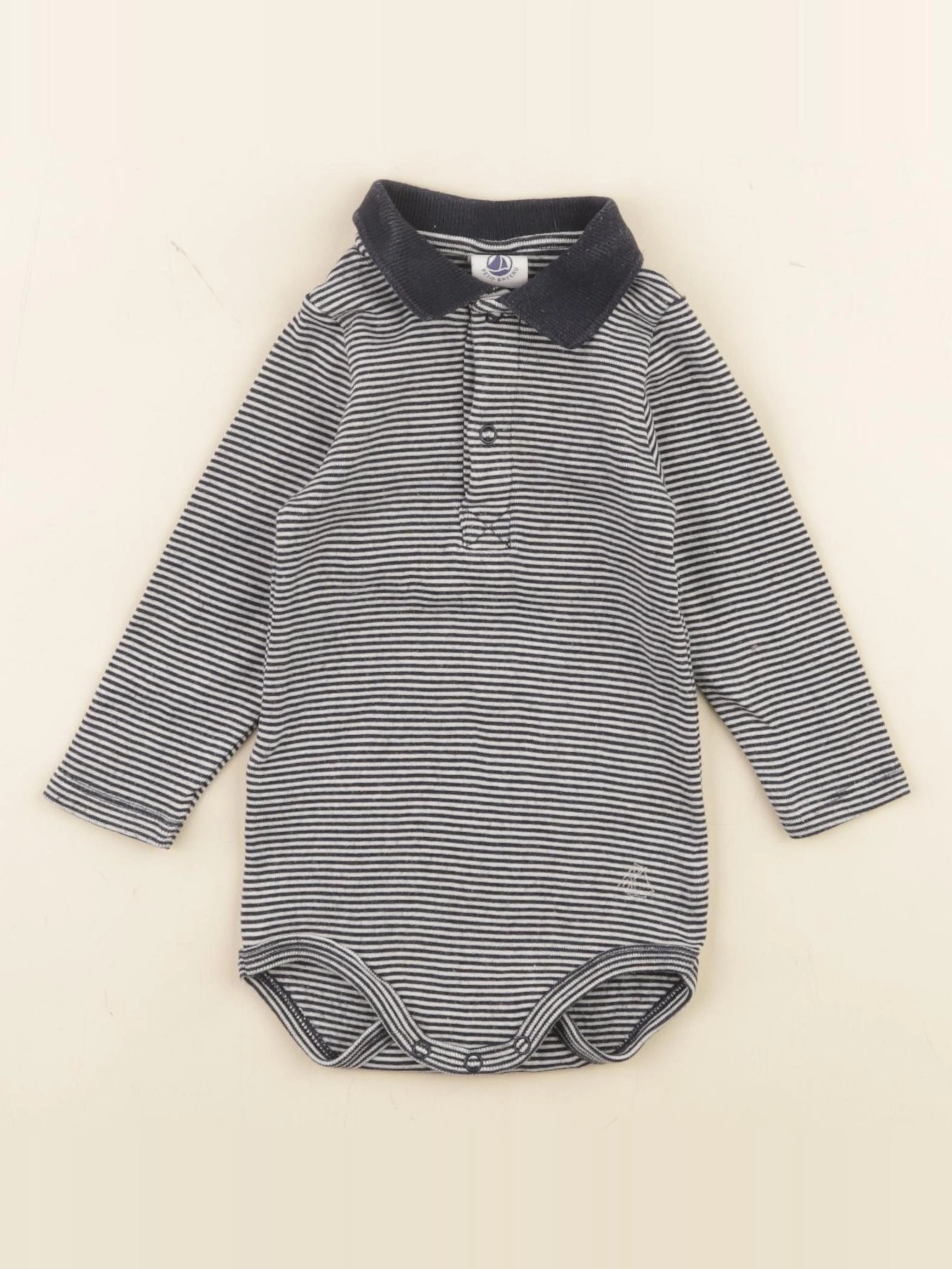 Petit Bateau - body à col bleu, blanc - 6 mois