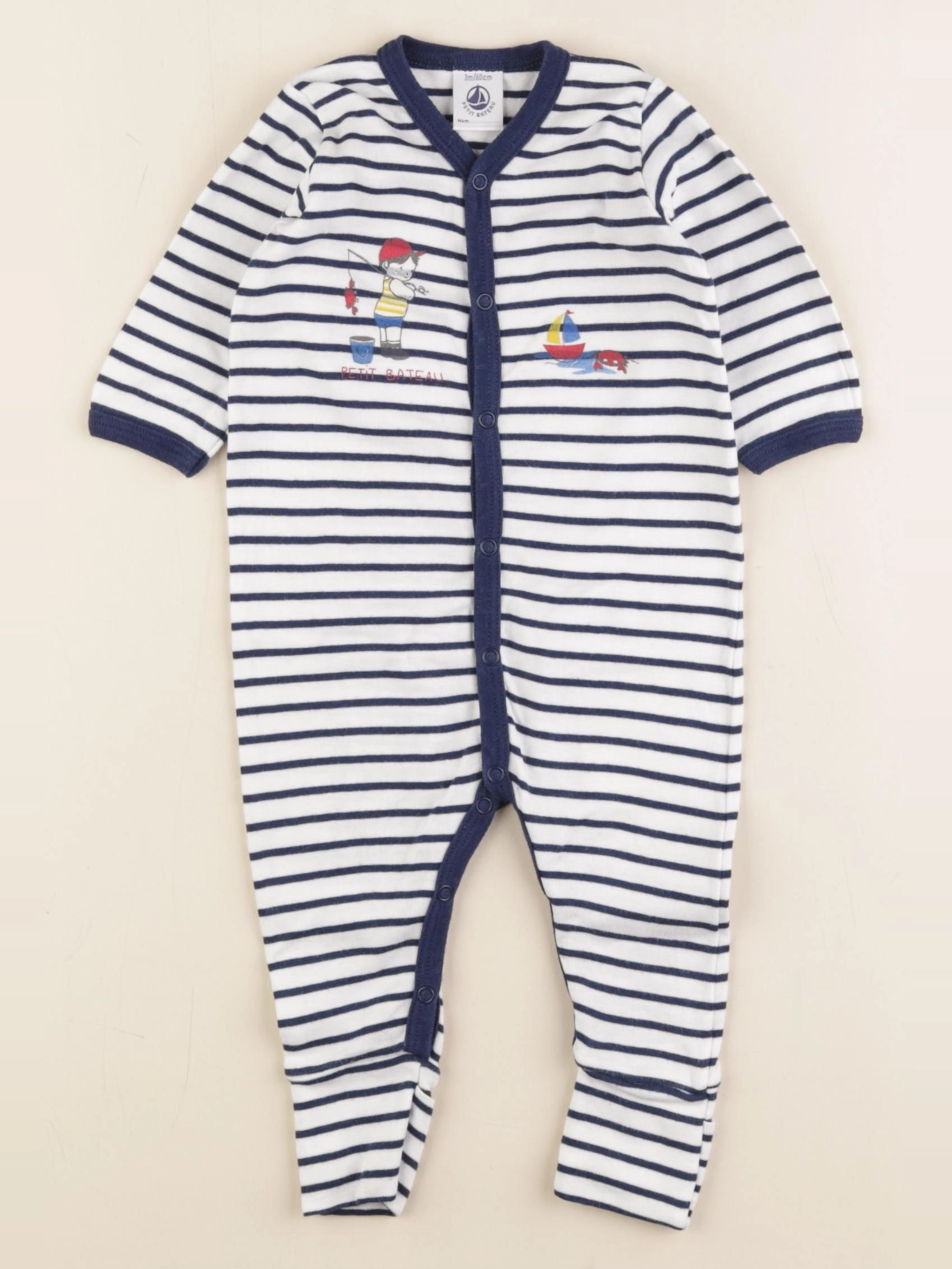 Petit Bateau - pyjama coton blanc, bleu - 3 mois
