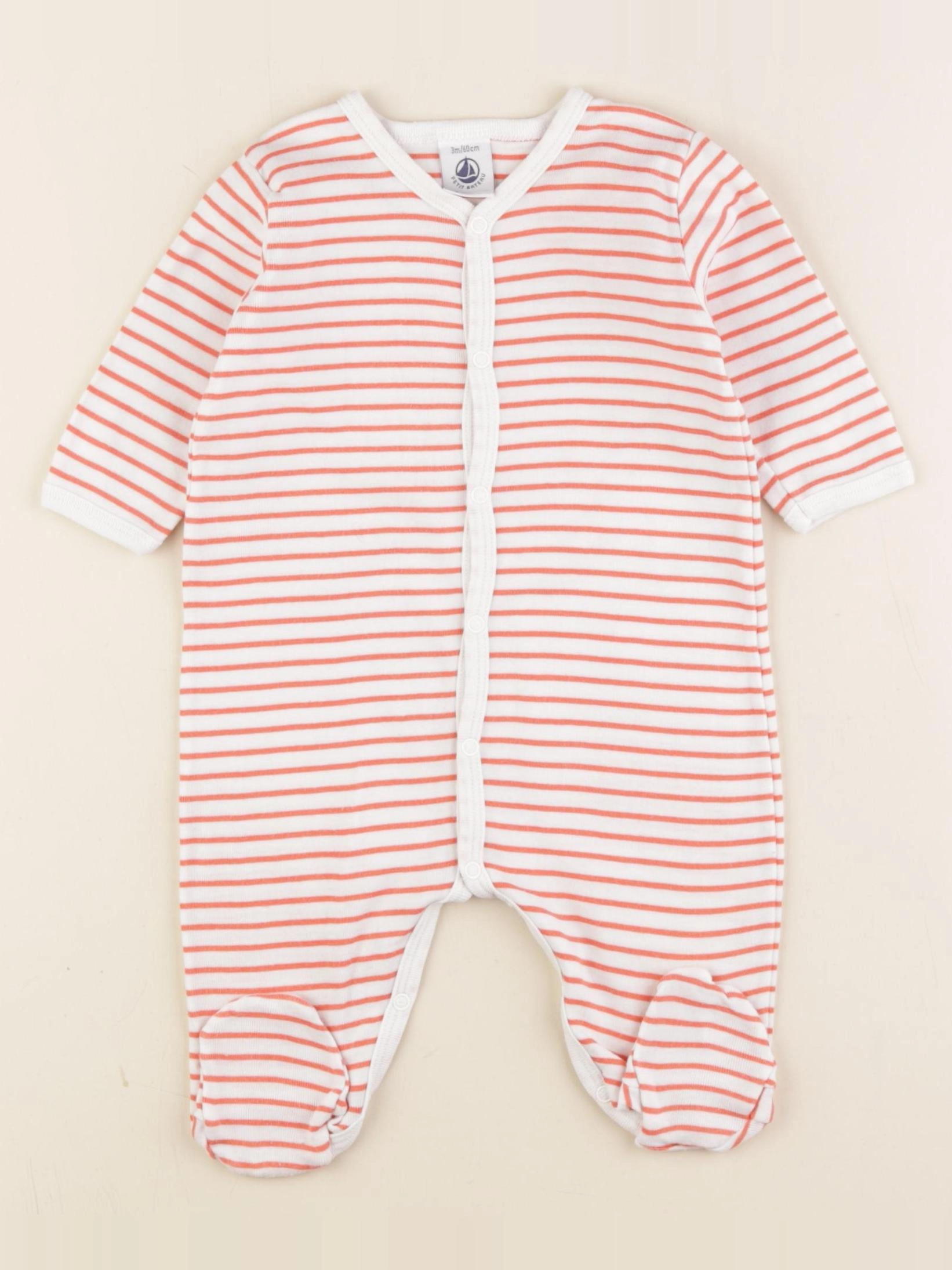 Petit Bateau - pyjama coton blanc, orange - 3 mois