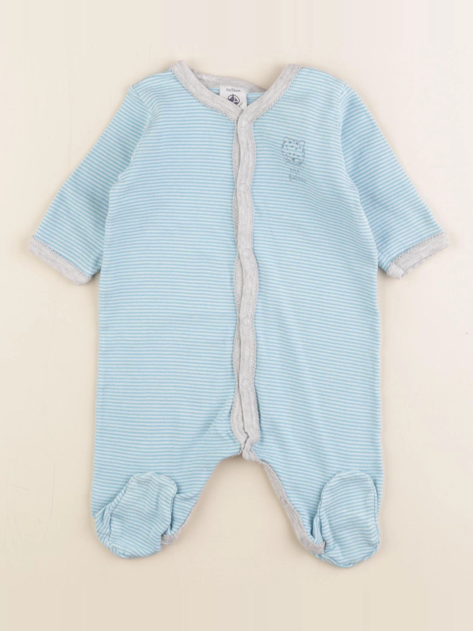 Petit Bateau - pyjama coton bleu, gris - 1 mois