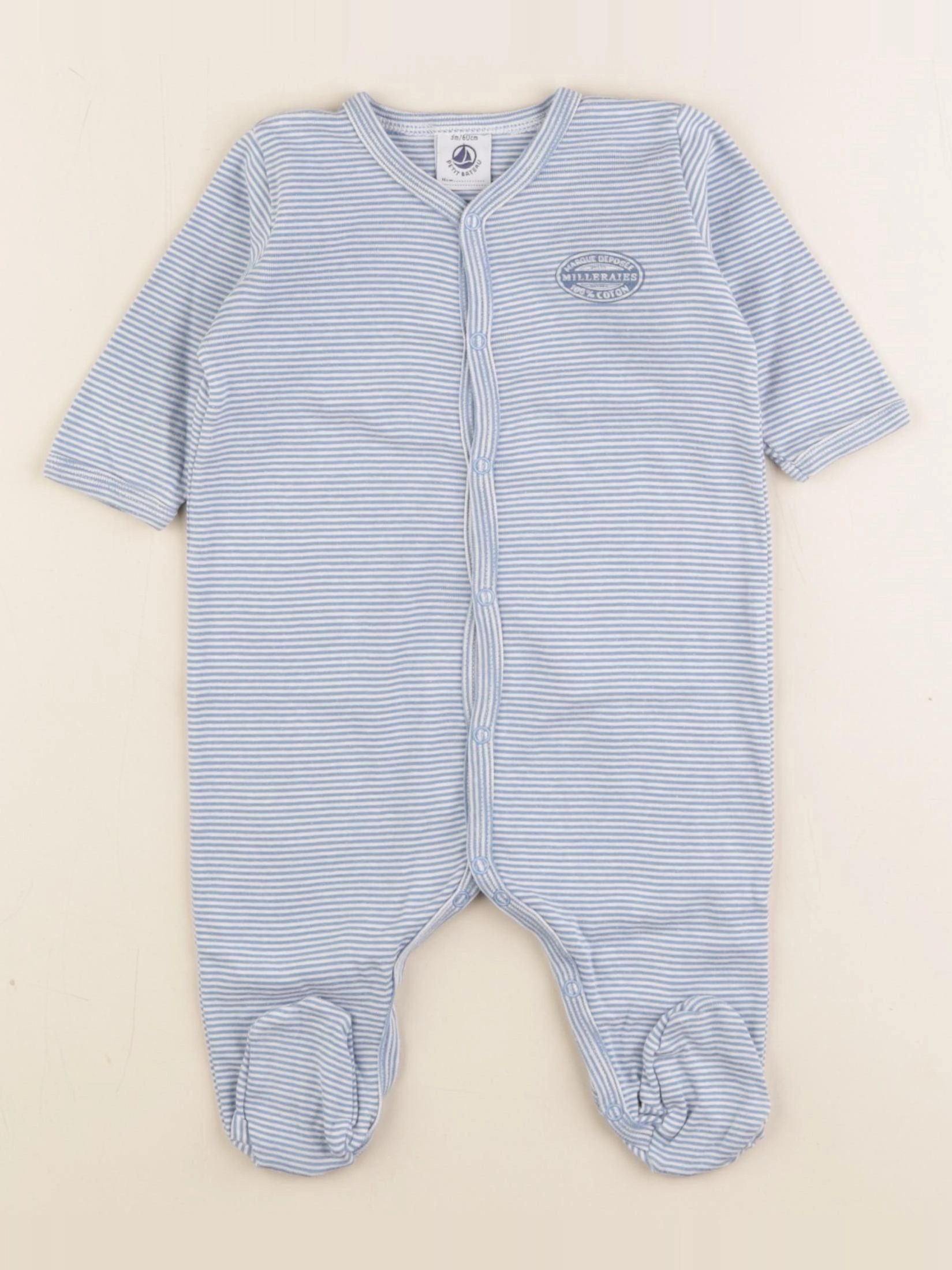 Petit Bateau - pyjama coton bleu, blanc - 3 mois