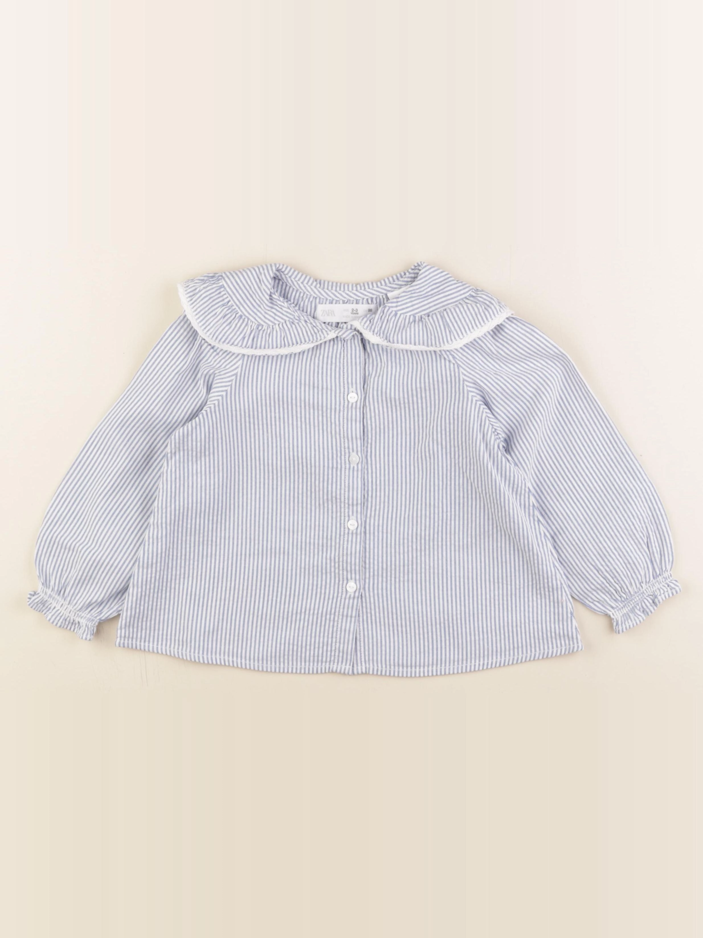 Zara - blouse blanc, bleu - 2/3 ans