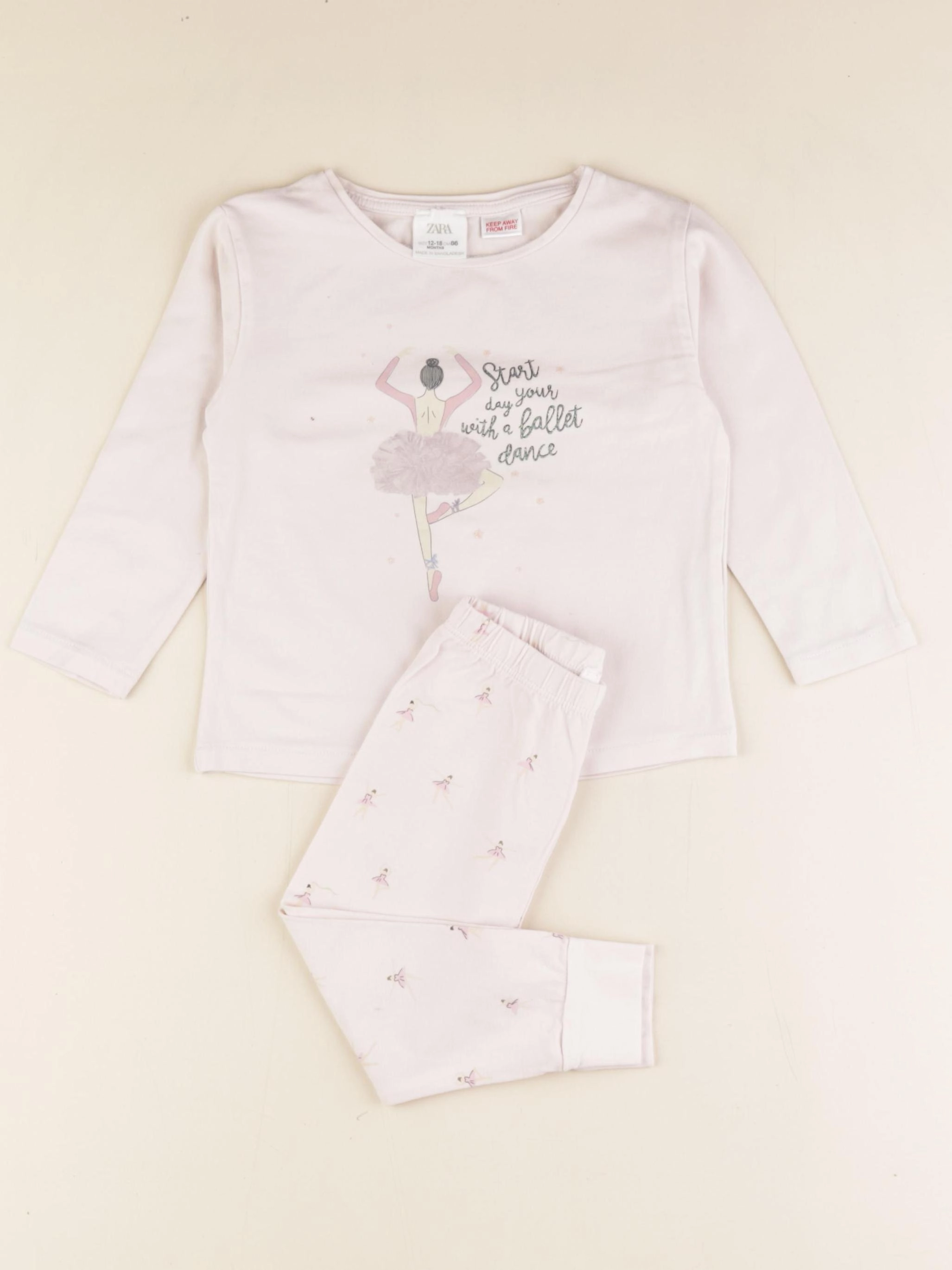 Zara - pyjama coton rose - 12/18 mois