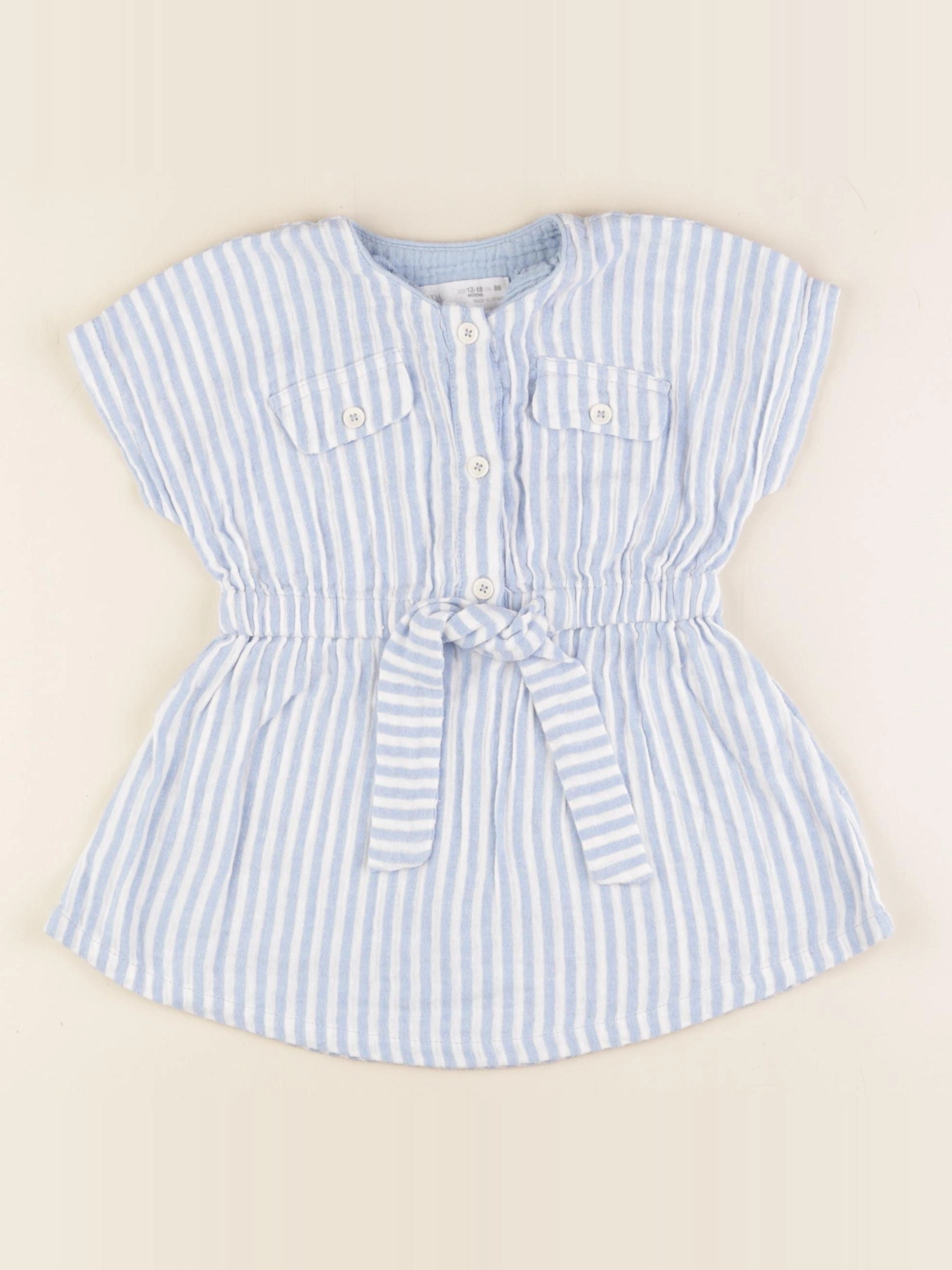 Zara - robe blanc, bleu - 12/18 mois