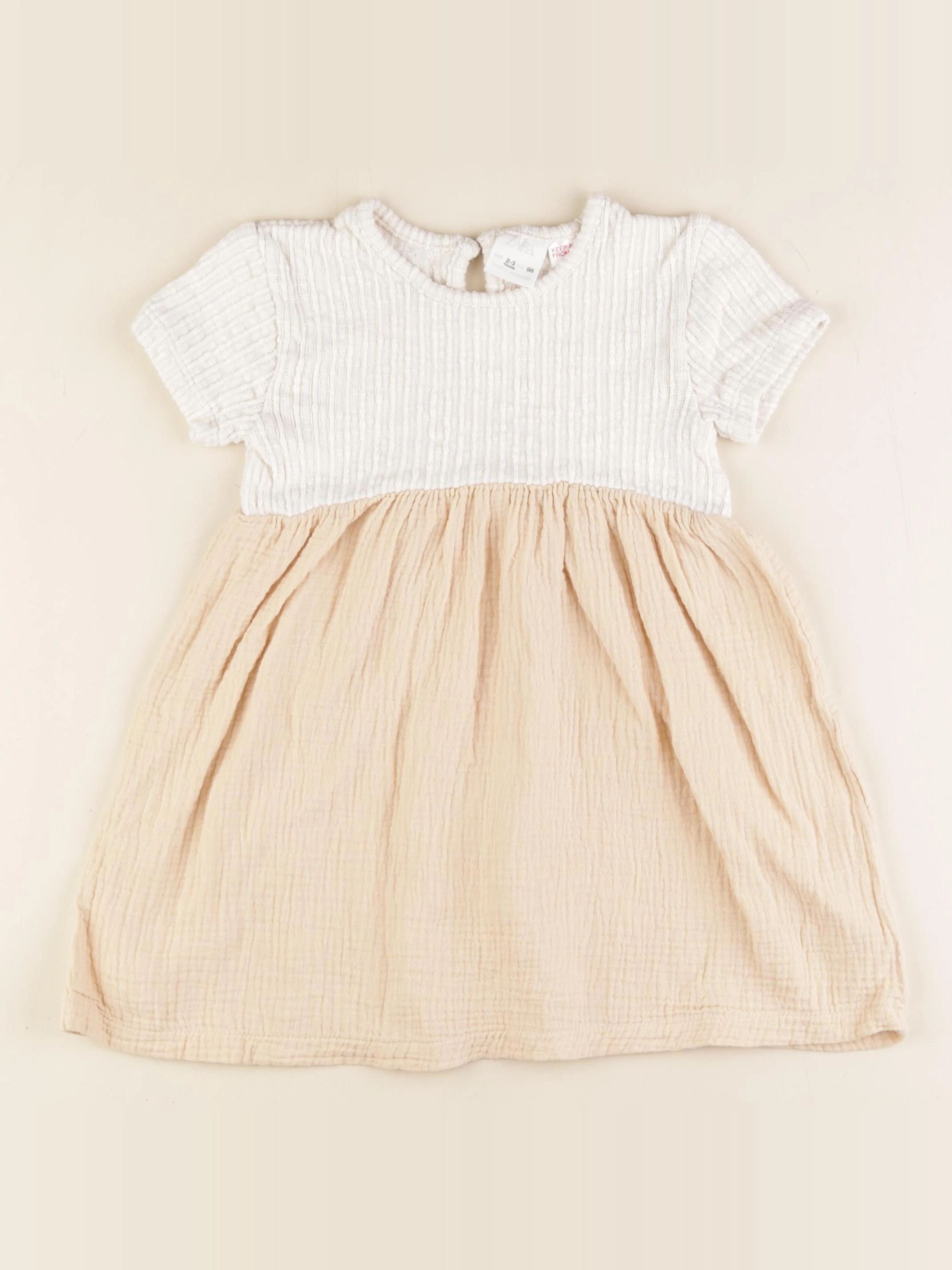 Zara - robe beige, blanc - 18/24 mois
