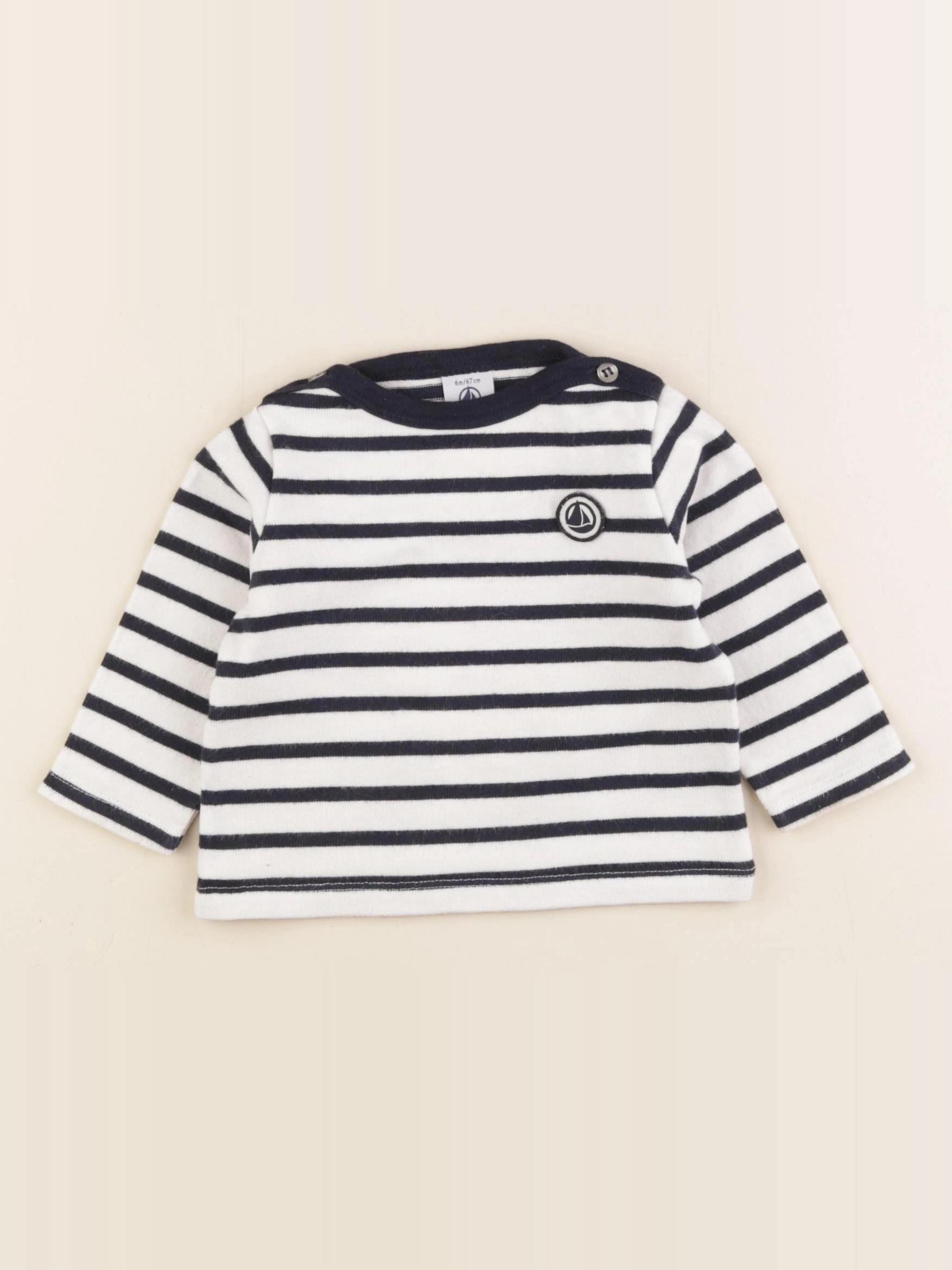 Petit Bateau - tee-shirt blanc, bleu - 6 mois