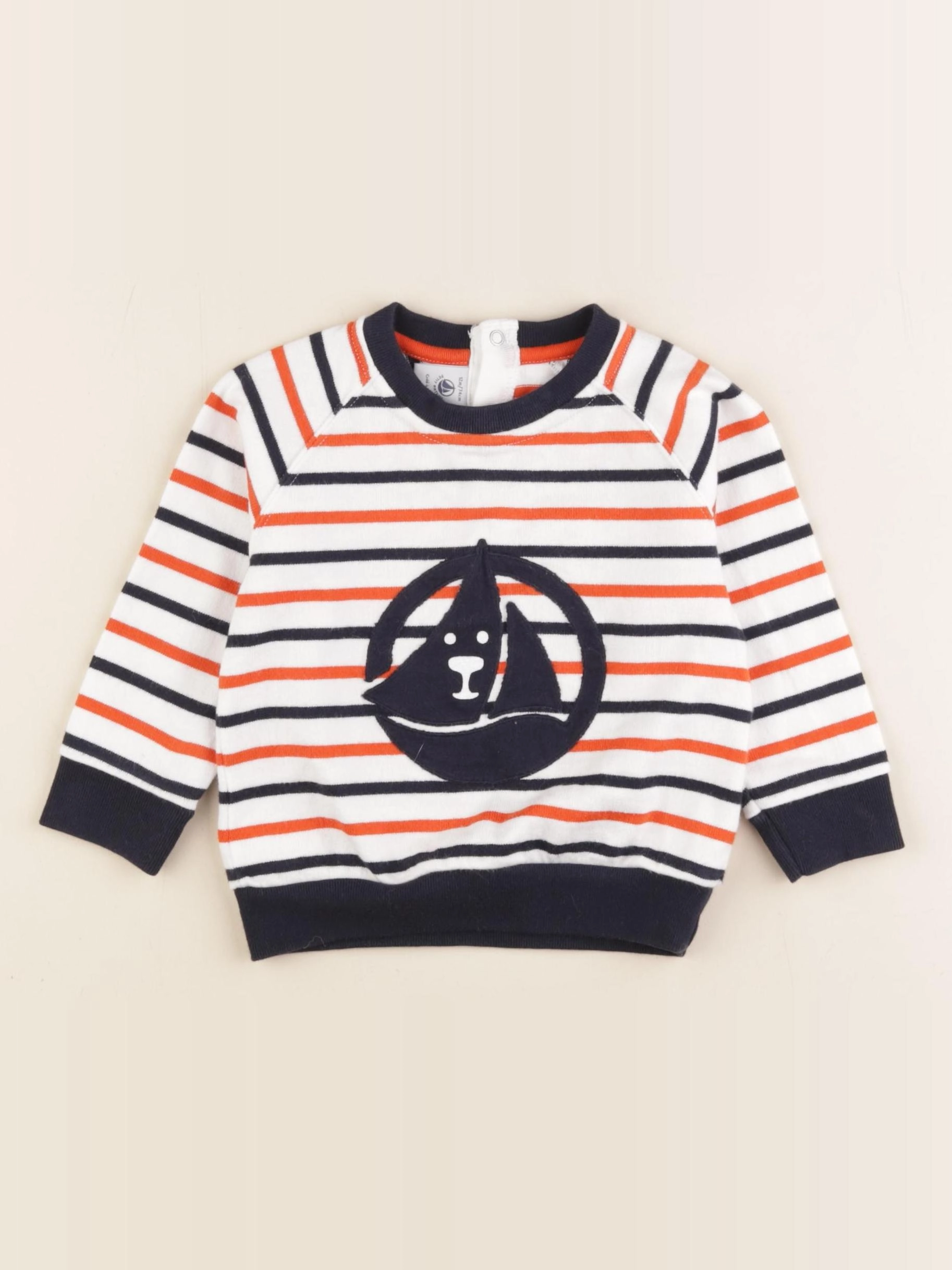 Petit Bateau - sweat blanc, bleu, orange - 12 mois