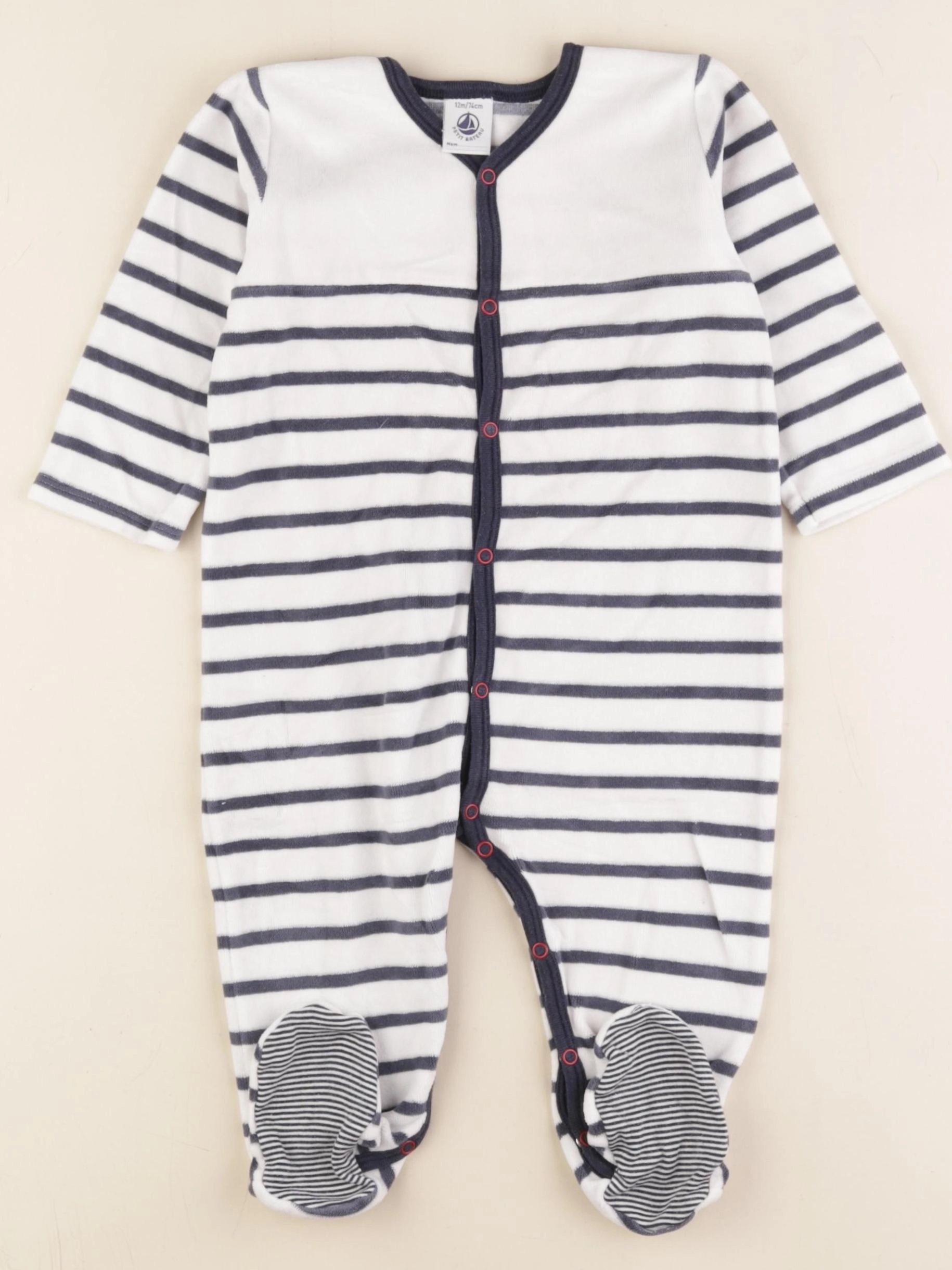 Petit Bateau - pyjama velours blanc, bleu - 12 mois