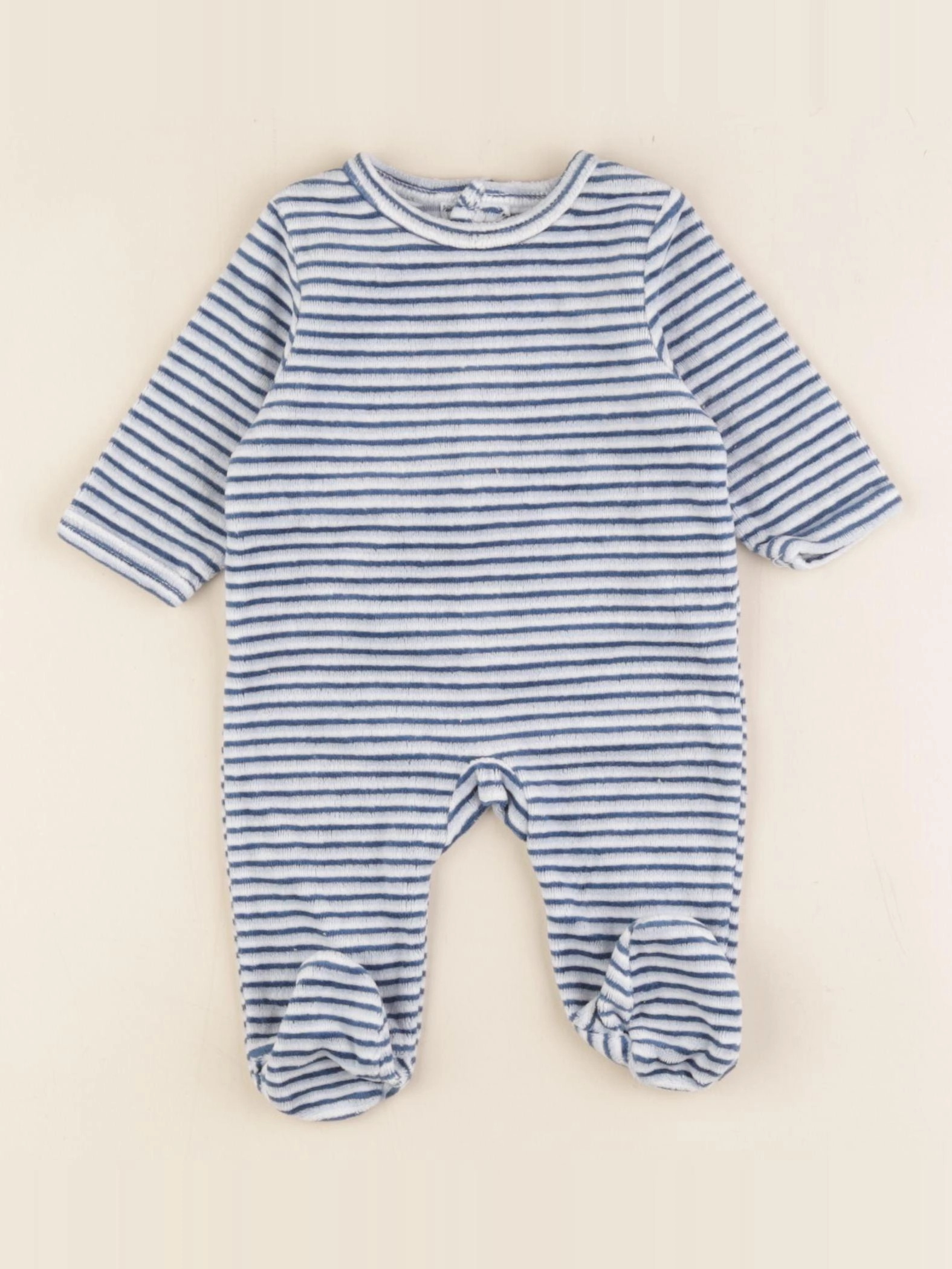 Vertbaudet - pyjama velours bleu, blanc - 1 mois