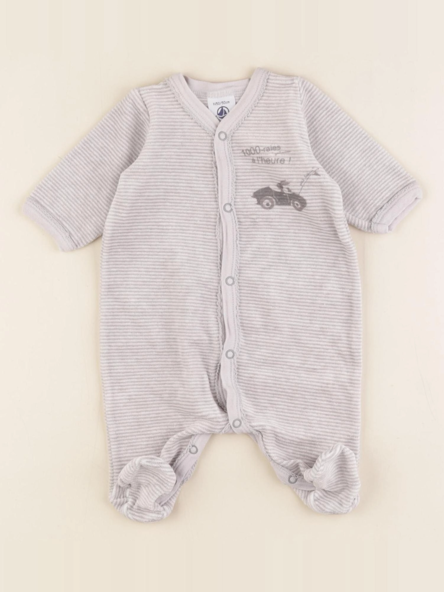 Petit Bateau - pyjama velours blanc, gris - 0 mois