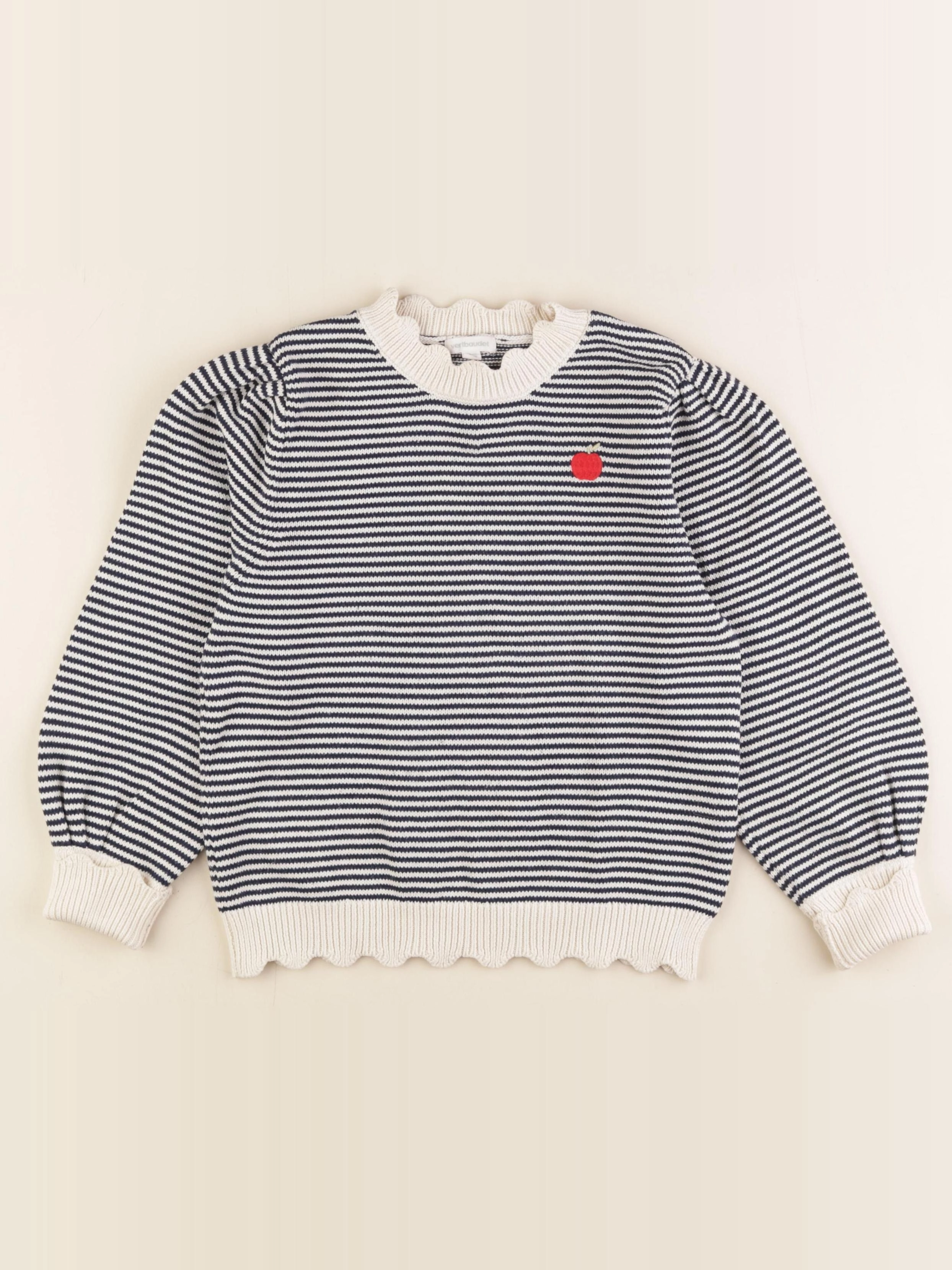 Vertbaudet - pull bleu, blanc - 8 ans