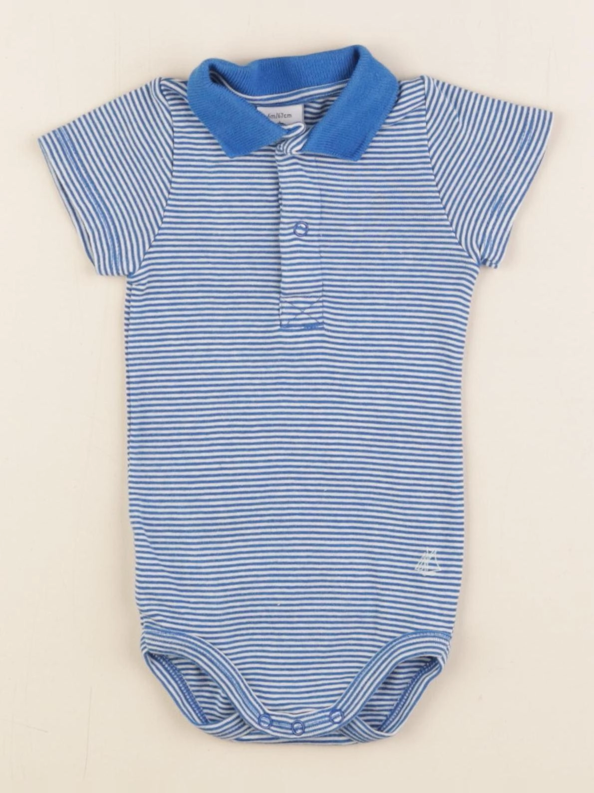 Petit Bateau - body à col bleu, blanc - 6 mois