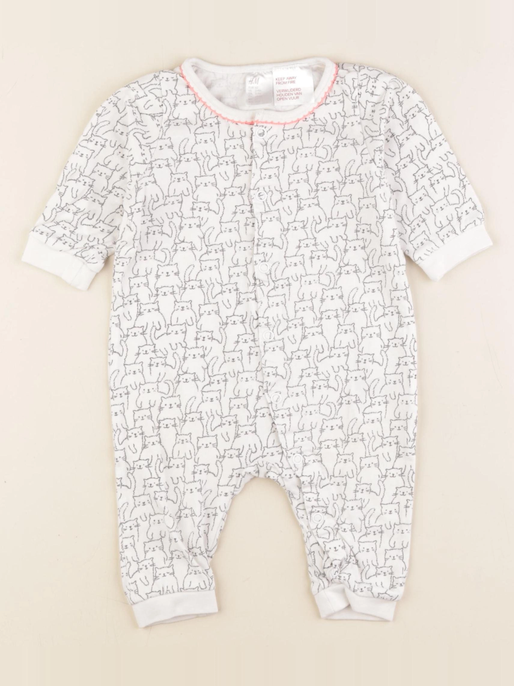 H&M - pyjama coton blanc, noir - 2/4 mois